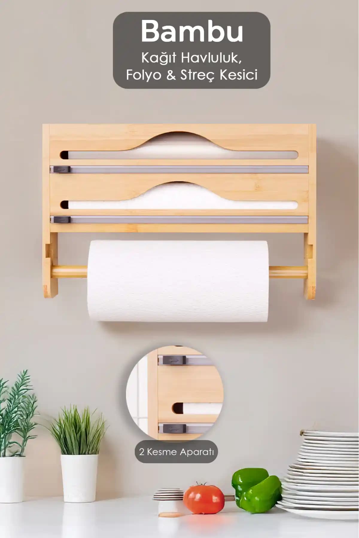 Meleni Home Bambu Streç Film Folyo Kesici: Şık ve Pratik Mutfak Düzeni Çözümü