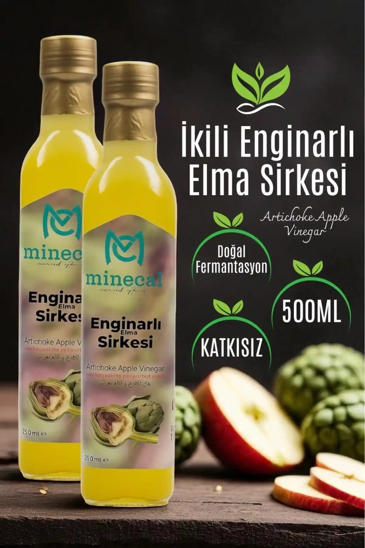 Minecal Doğal Fermente Enginarlı Elma Sirkesi Türkiye Menşei Geleneksel Üretim