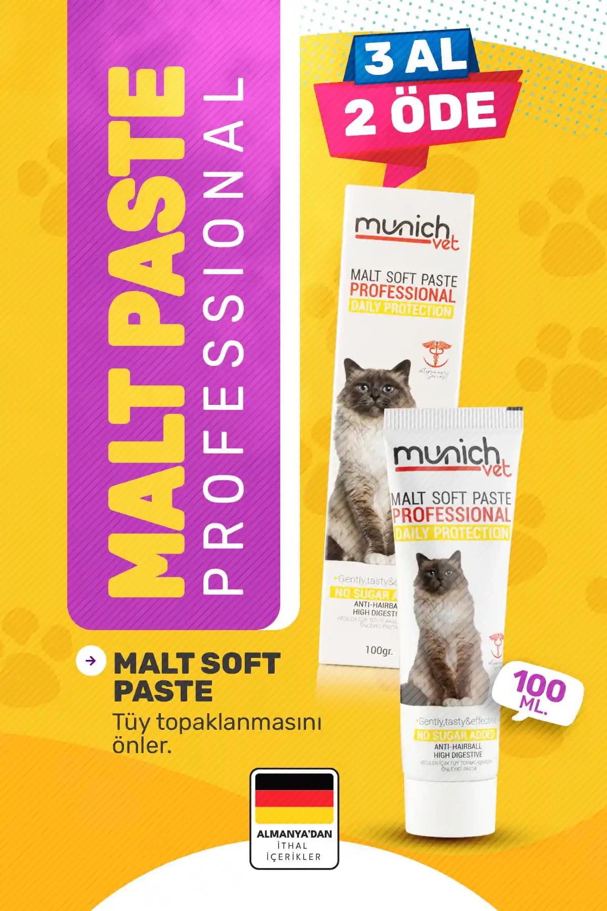 Munich Vet Malt Pasta 100 Gr Kedi Tüy Yumağı Önleyici ve Sindirim Destekleyici Ürün