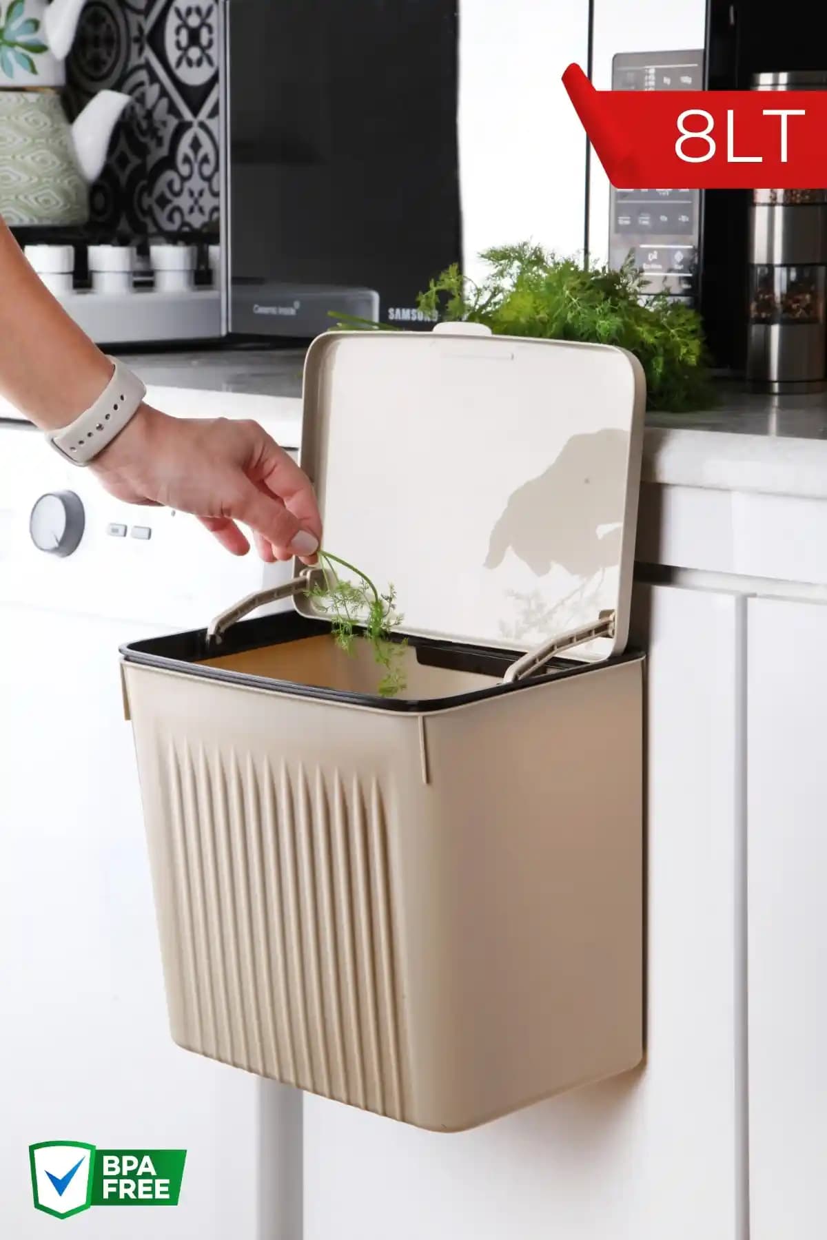 Nandy Home Askılı Fonksiyonel Çöp Kutusu 8Lt Mutfaklar İçin Sağlıklı ve Pratik Tasarım