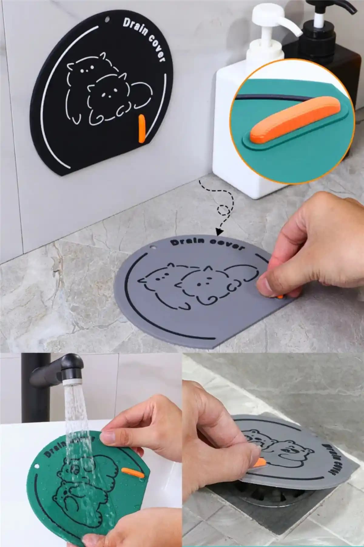 Omilife Gri Renkli Kötü Koku Önleyici Silikon Gider Tıpası Çift Paket