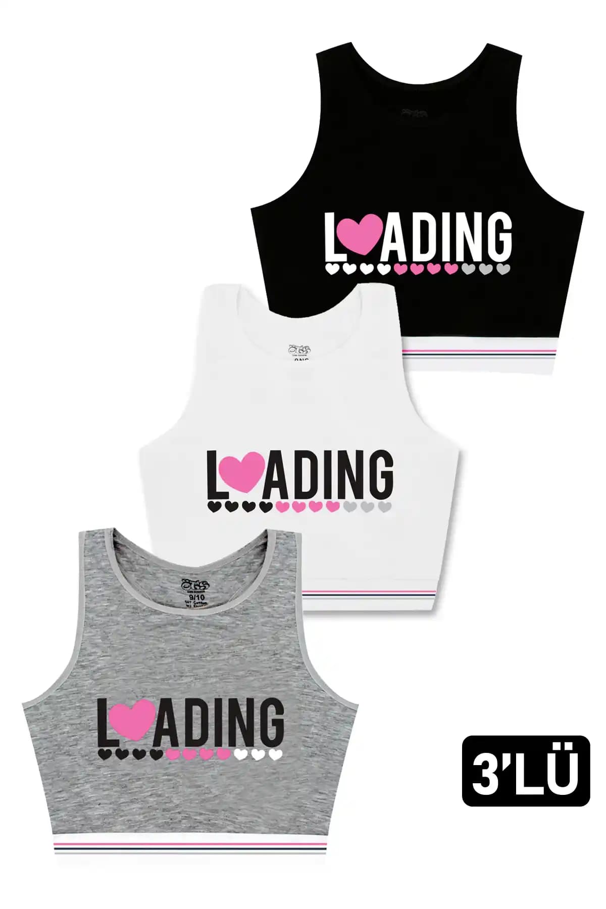 Öts Kız Çocuk 3'lü Renkli Kalın Askılı Pamuklu Atlet Seti Günlük Kullanım İçin Uygun