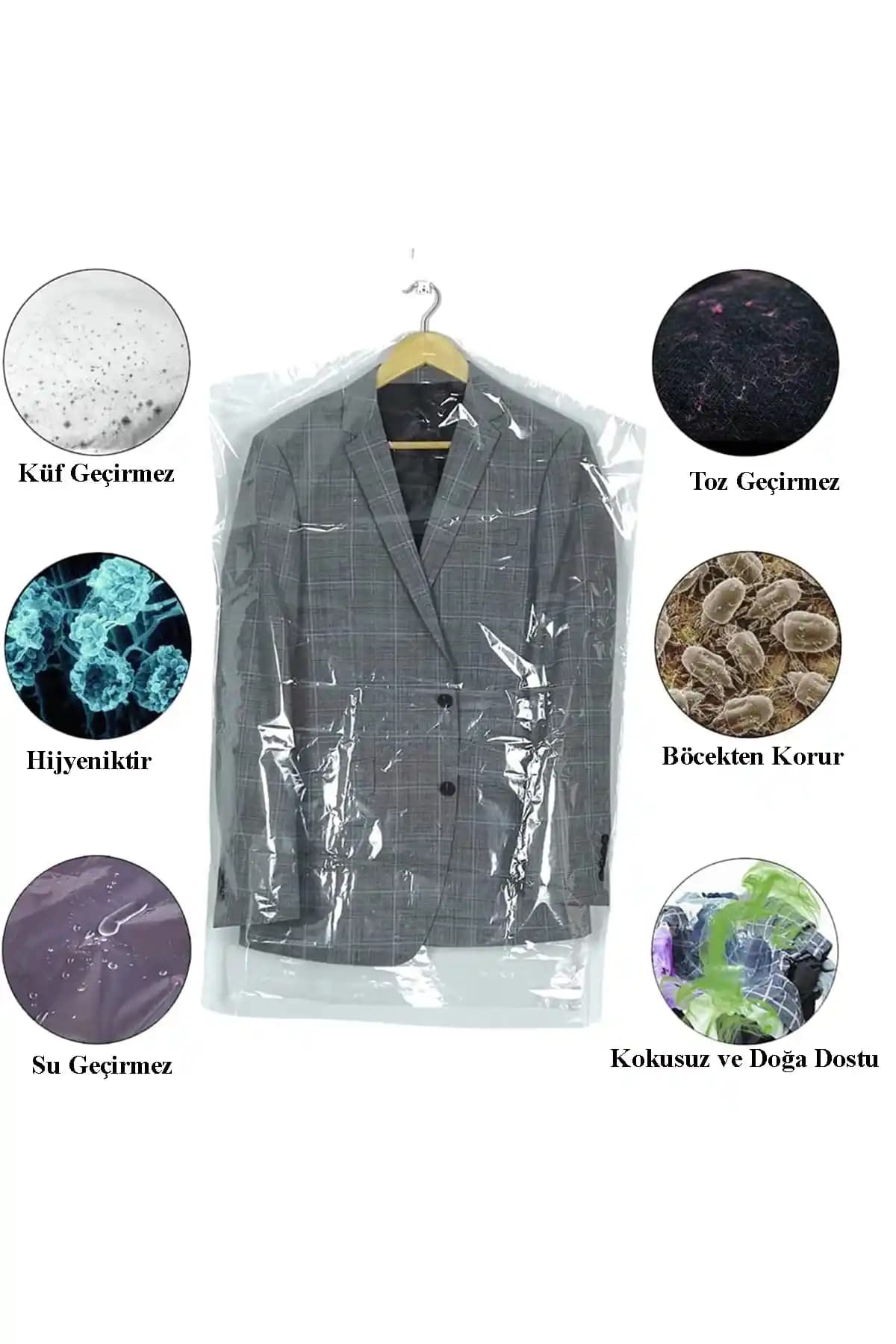 Palifix 10'lu askı delikli elbise poşetleri ile kıyafetlerinizi koruyun ve düzen sağlayın