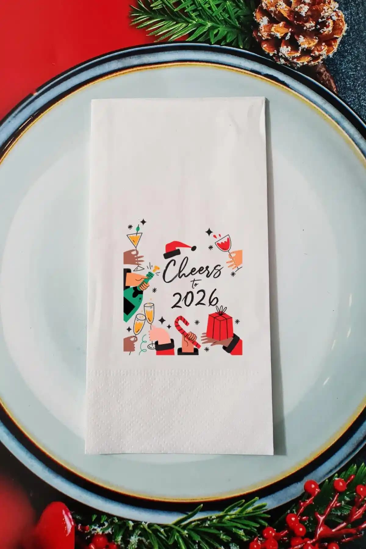 PEKSHOP Cheers to 2026 Yılbaşı Masası Sunum Peçetesi Şık ve Dayanıklı Tasarım