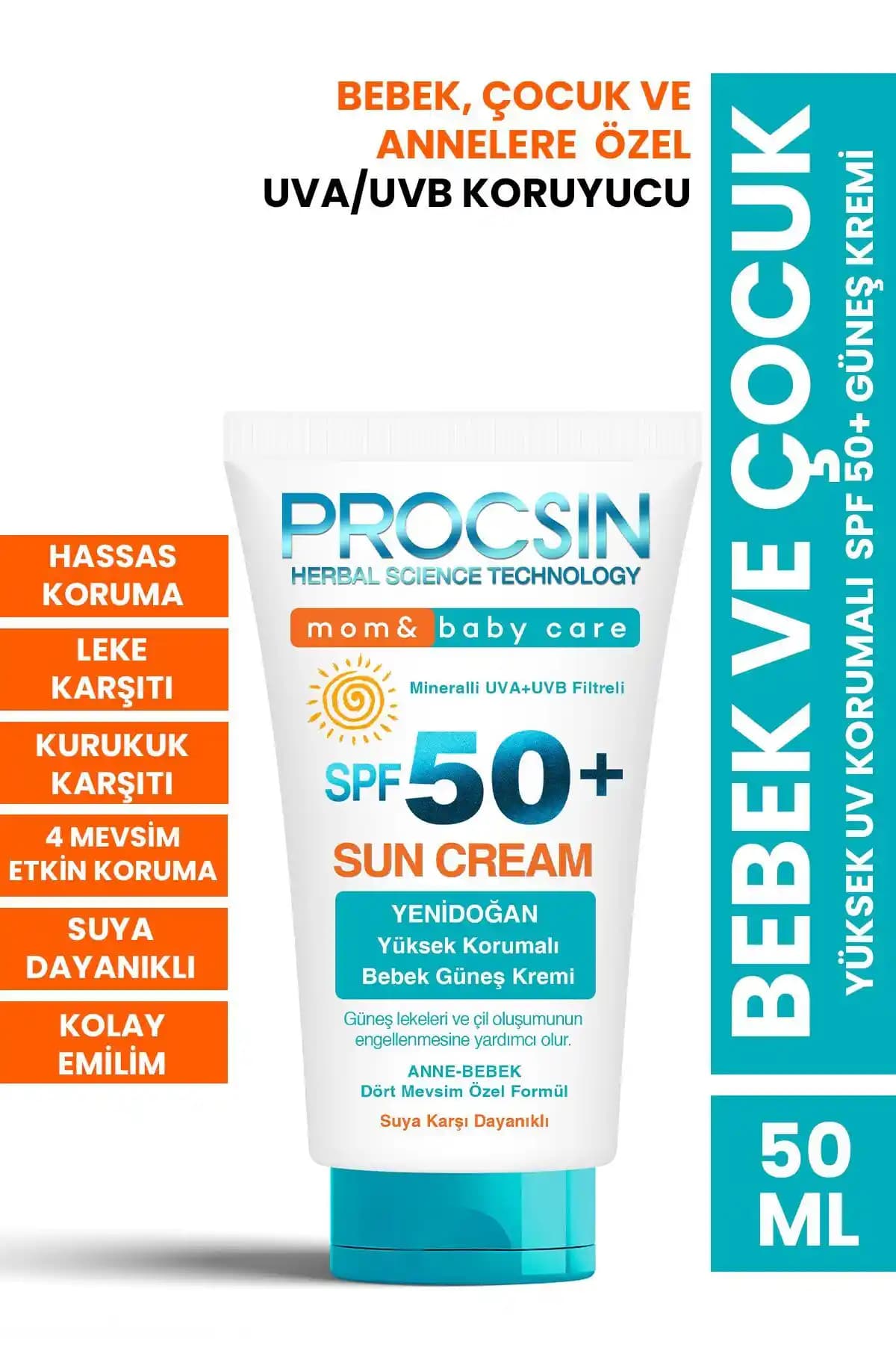 PROCSIN Bebek Yüksek UV Koruma SPF50+ Güneş Kremi Hassas Ciltler İçin Güvenilir Koruma