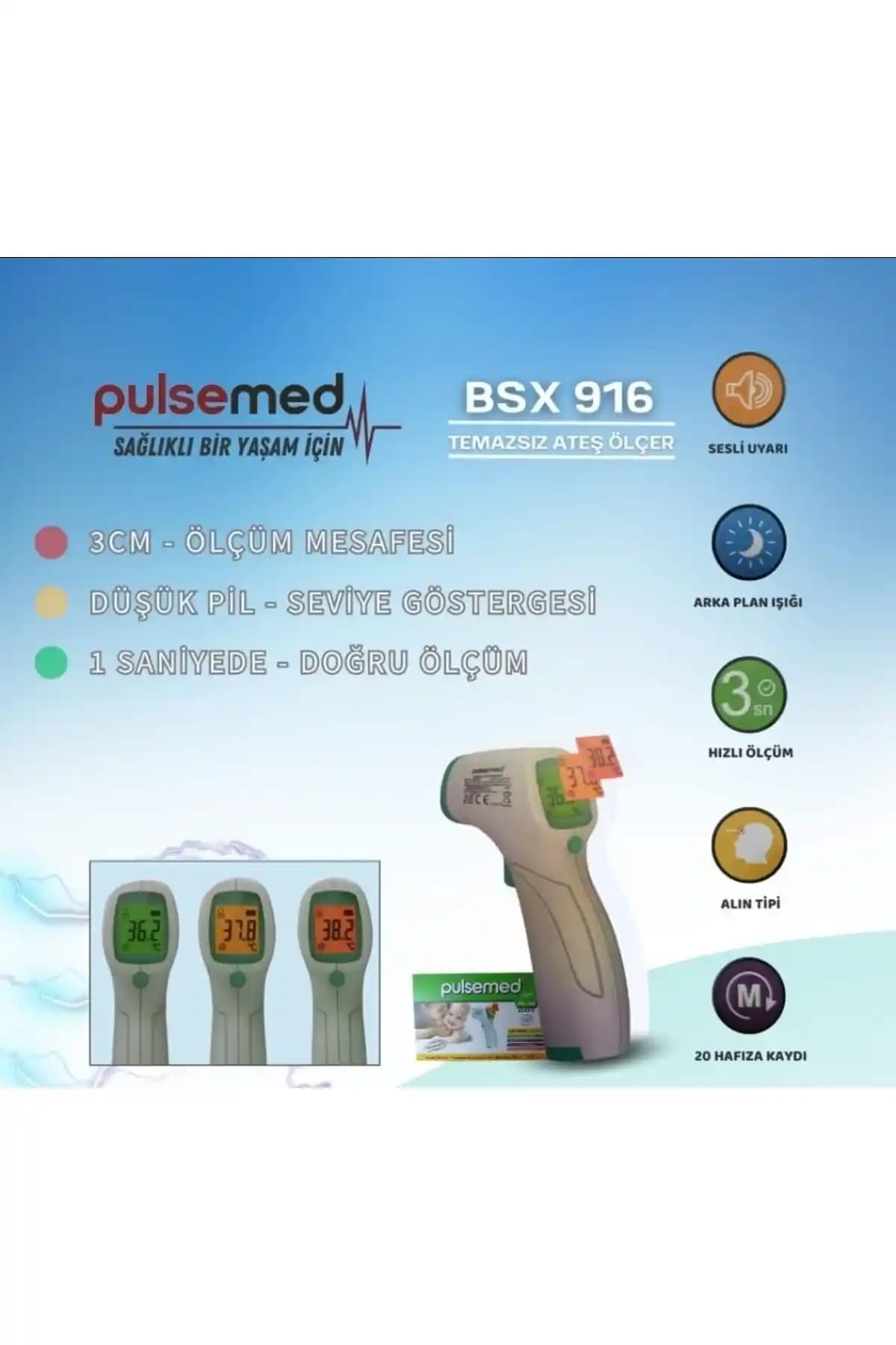 Pulsemed Renkli Ekran Temassız Kızılötesi Ateş Ölçer BSX916 Sağlık Takip Cihazı