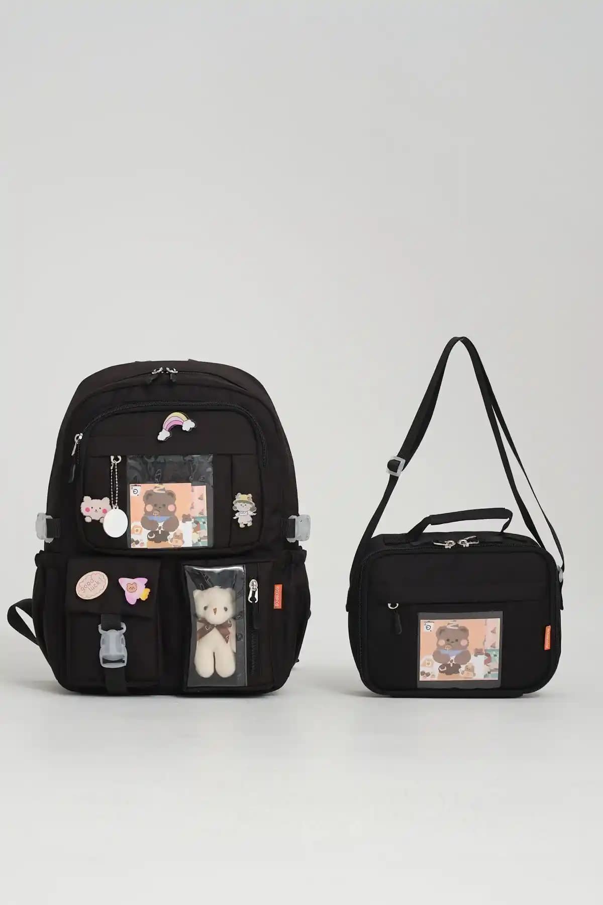 Roxbros Kawaii Kore Tarzı Renkli Sırt Çantası ve Isı Yalıtımlı Beslenme Seti