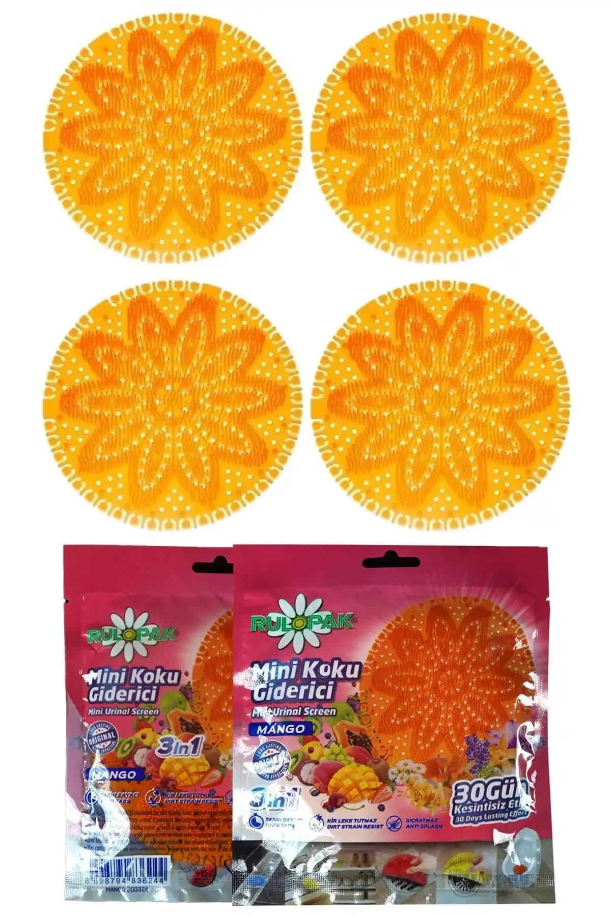 Rulopak Mini Lavabo Pisuvar Süzgeci Koku Giderici Mango 4'lü Paket Temizlik ve Ferahlık Sağlar