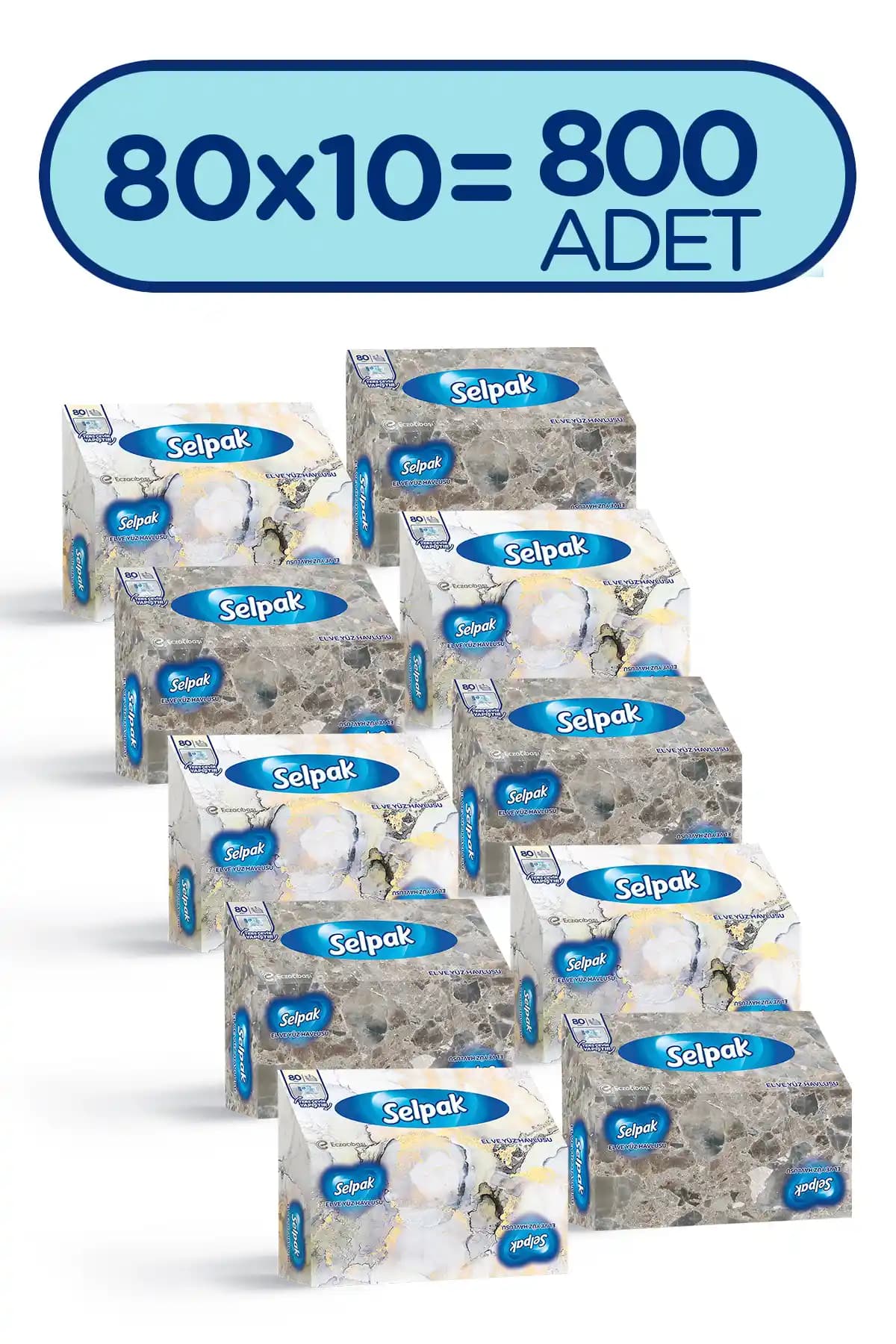 Selpak Mermer Desenli El ve Yüz Havlusu 10'lu Paket Modern Tasarım ve Yüksek Emicilik