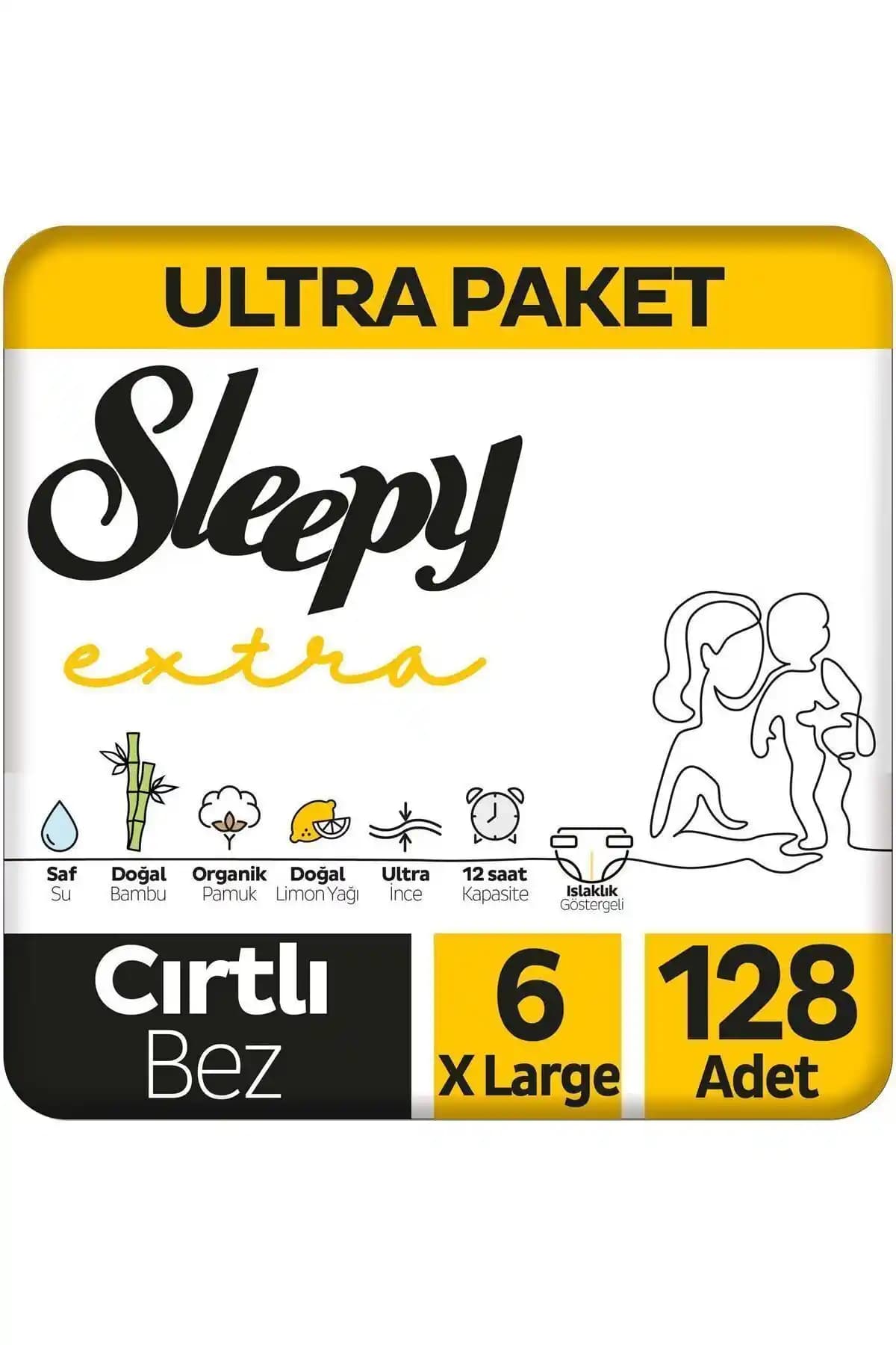 Sleepy Extra Avantajlı Bebek Bezi 6 Numara Xlarge 128 Adet Güvenli ve Konforlu Bebek Bakımı