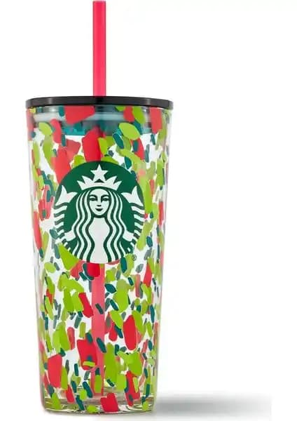 Starbucks Konfeti Desenli Pipetli Cam Termos 532ML Şık ve Kullanışlı Tasarım