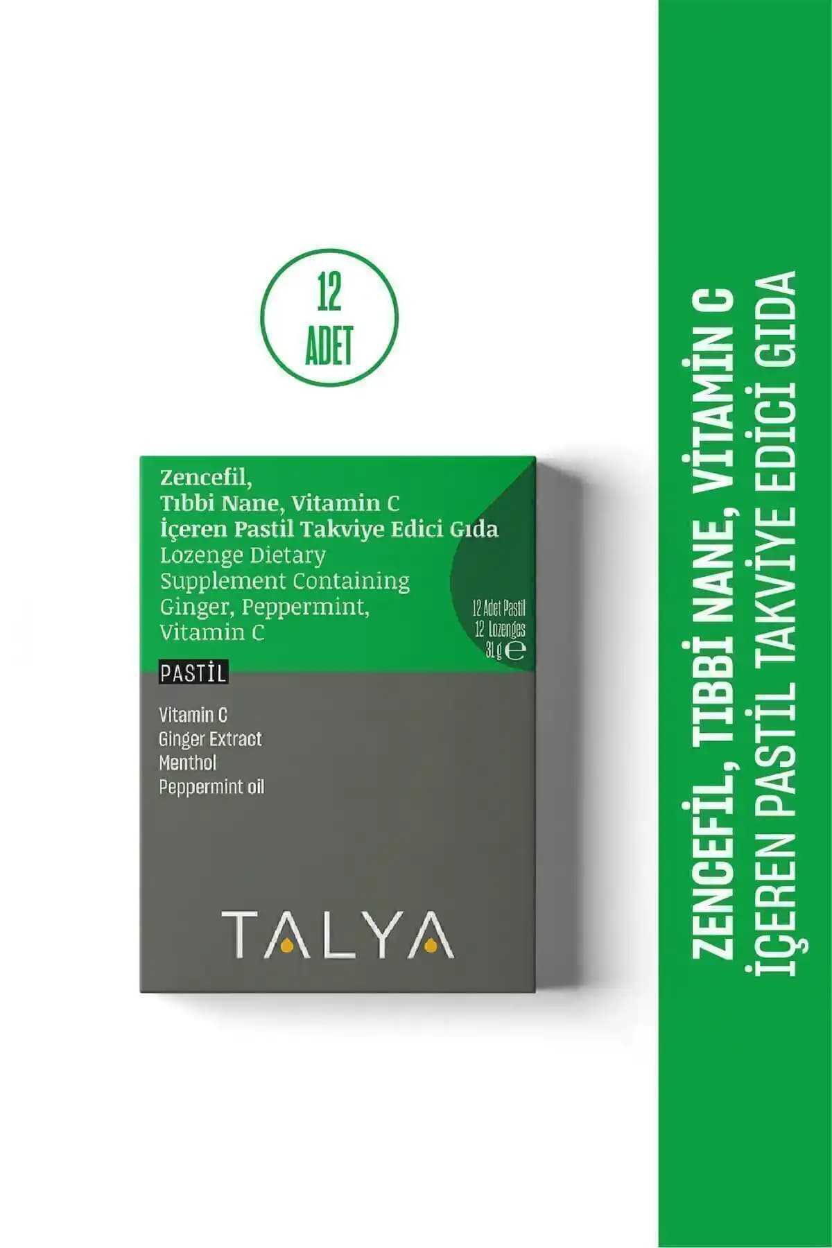 Talya Zencefil Tıbbi Nane ve Vitamin C Takviyesi: Doğal Bağışıklık Güçlendirme ve Boğaz Rahatlatıcı Pastil