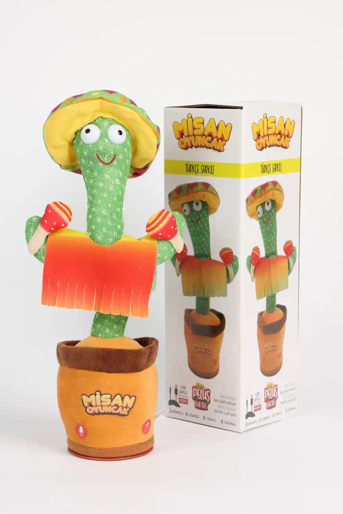Türkçe Şarkılı Dans Eden Işıklı Peluş Kaktüs Çocuk Oyuncağı