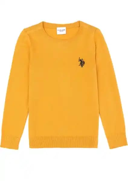 U.S. Polo Assn. Kız Çocuk Hardal Renkli Pamuklu Kazak Şık ve Rahat Tasarım