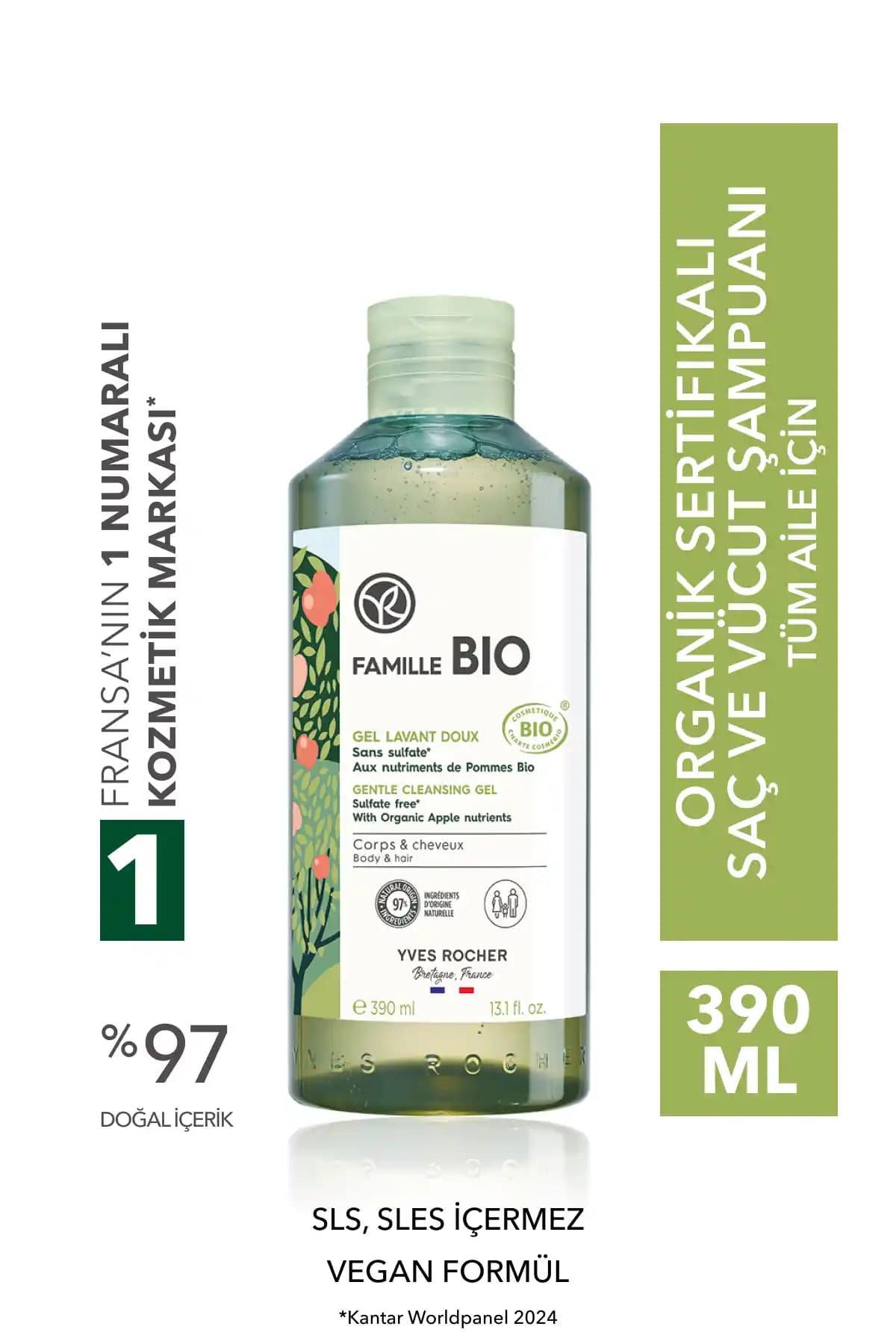 Yves Rocher Famille Bio Organik Sertifikalı Çok Amaçlı Şampuan Doğal ve Güvenilir Bakım