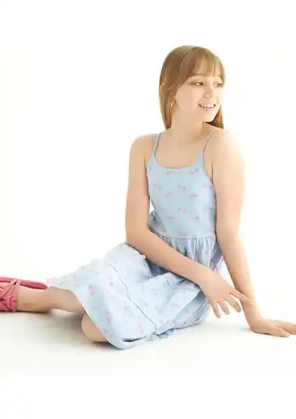 Zepkids Kız Çocukları İçin Yazlık Kiraz Desenli Pamuklu Elbise 75-90 Karakter