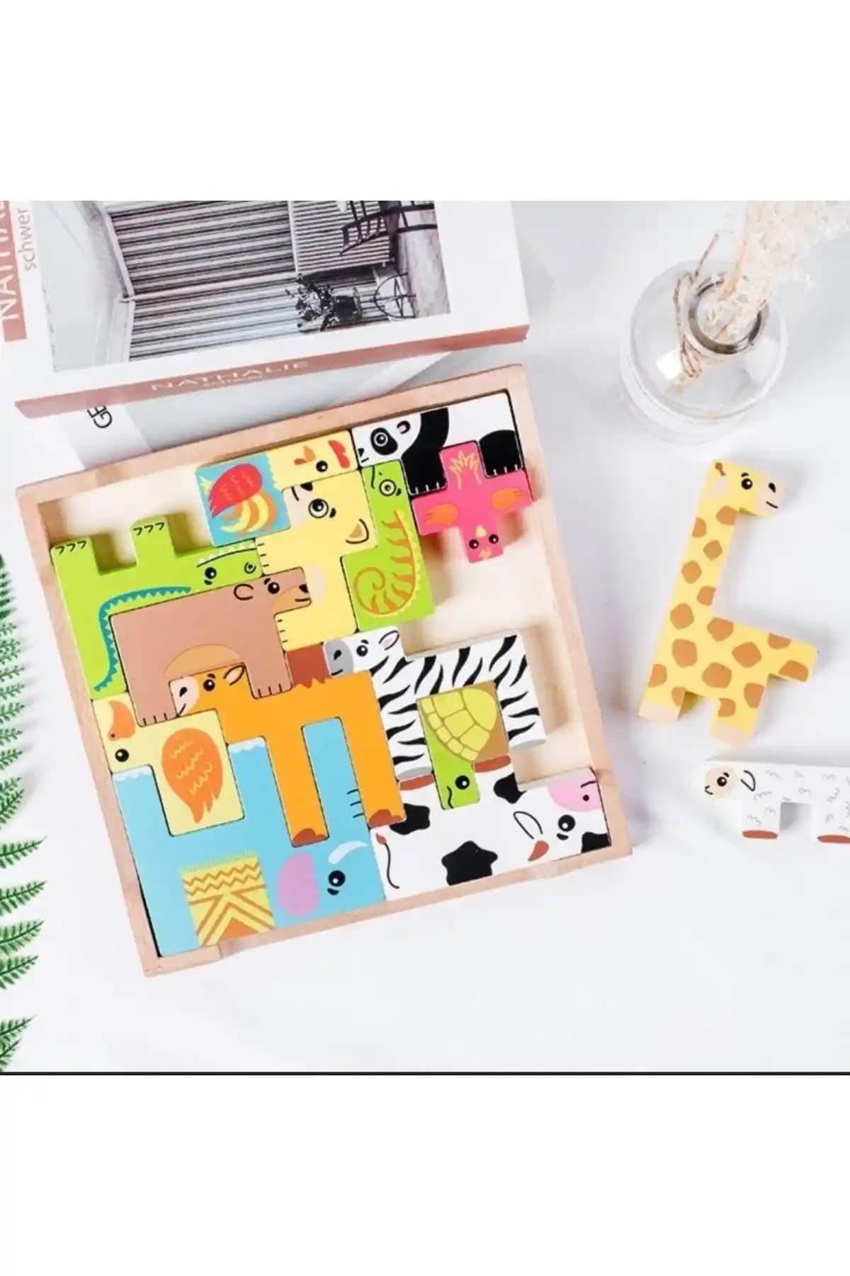 Ankebut Renkli 15 Hayvanlı Geometrik Puzzle Çocuklar İçin Eğitici ve Dayanıklı Oyuncak