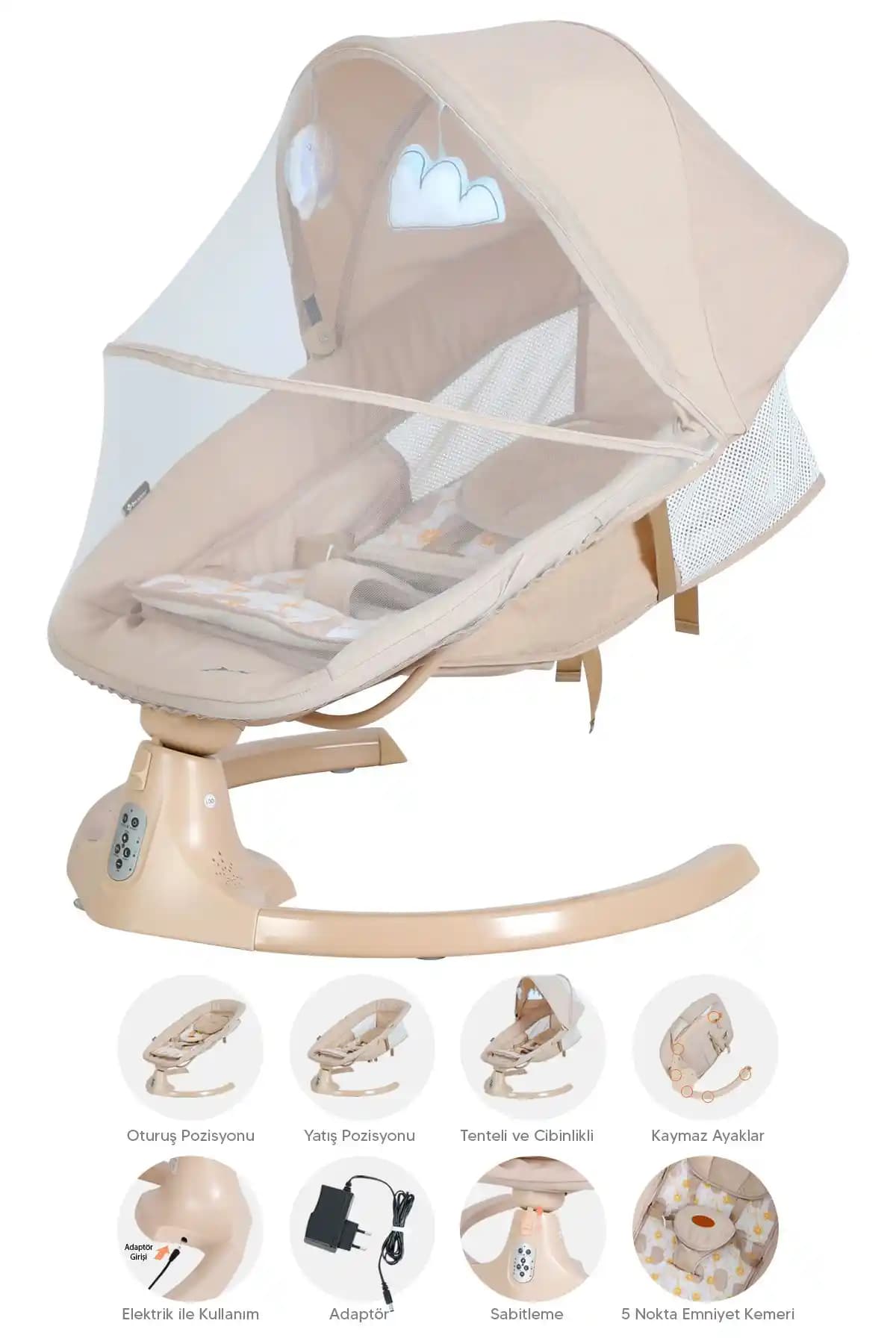 Huggy Pie Yenidoğanlar İçin Otomatik Sallanabilir Bluetooth Müzikli Ana Kucağı