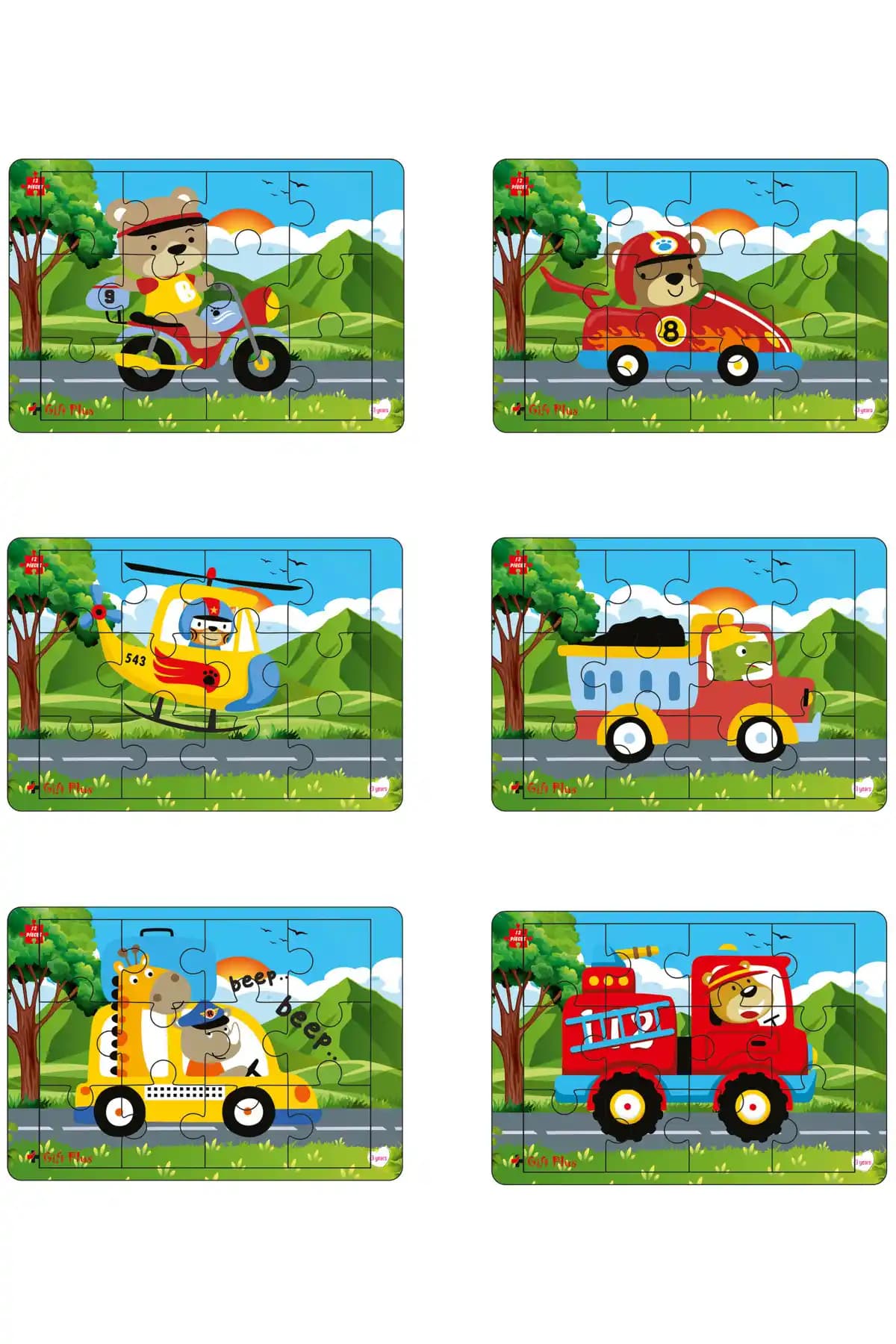 Gift Plus Ahşap Puzzle Arabalar Seti Çocuklar İçin Eğitici ve Dayanıklı Oyun Seti