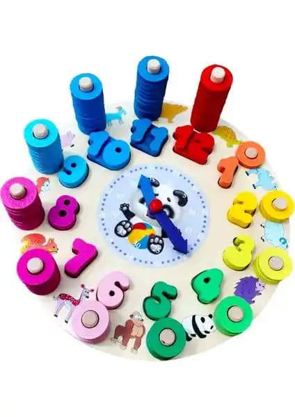 Hamaha Ahşap Eğitici Geometrik Şekilli Logaritmik Saat Çocuklar İçin Güvenli Öğrenme Aracı