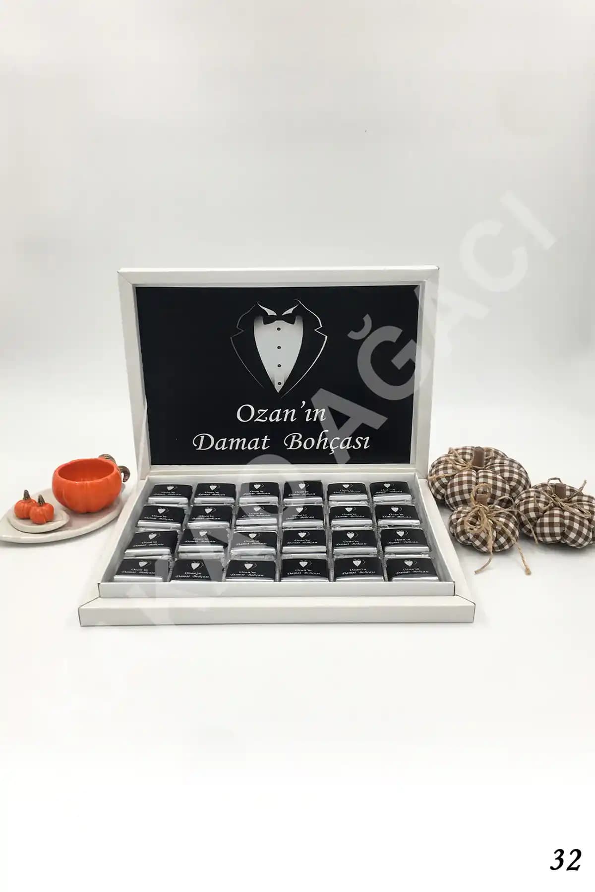 KAKAO AĞACI Damat Bohça Çikolatası 70 Adet Kişiselleştirilebilir Hediye Seti