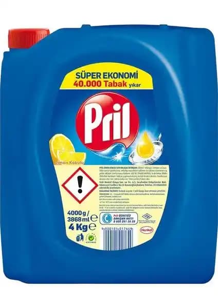 Pril 4 Kg Limon Kokulu Sıvı Bulaşık Deterjanı: Yüksek Kapasiteli Hijyen ve Ferah Koku Özelliği