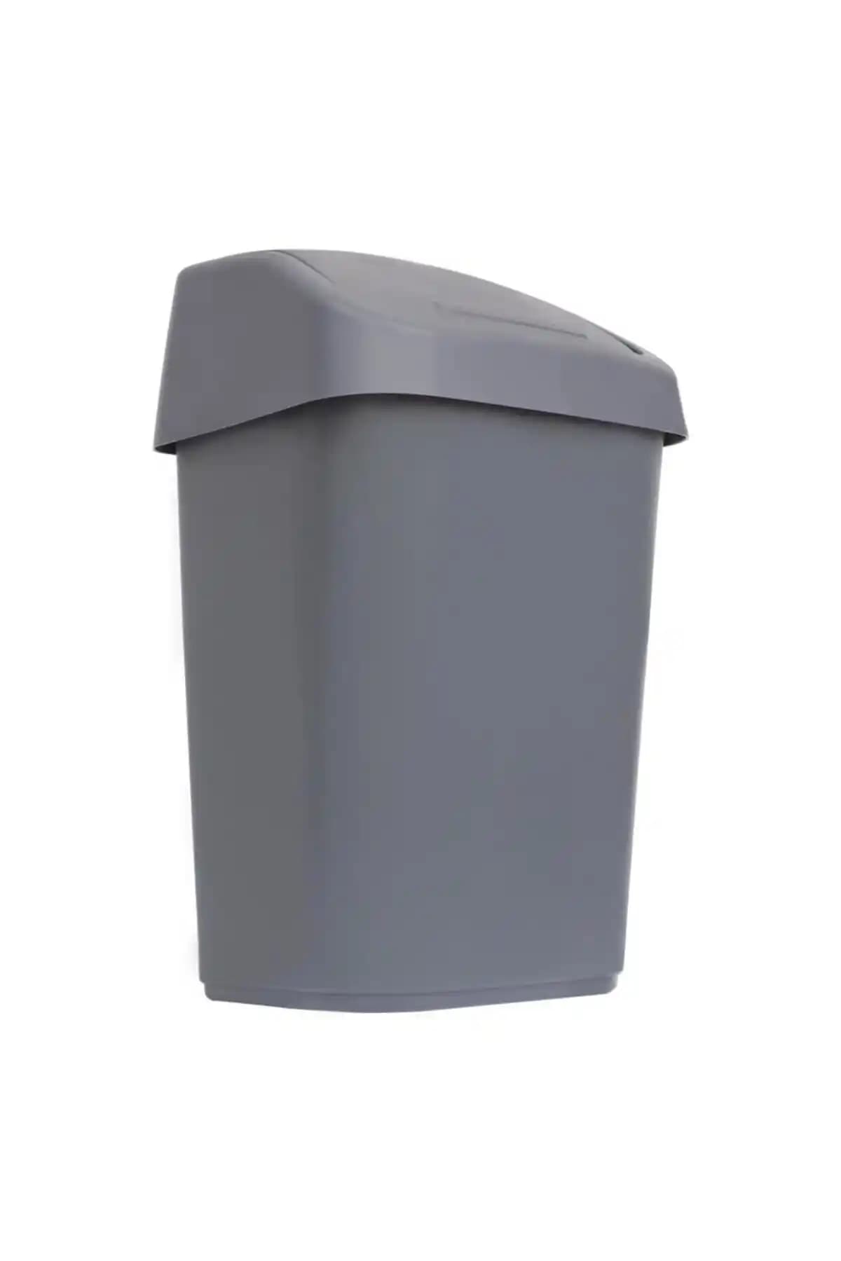 Smarter 25 Litre Plastik Çöp Kovası Gri Renkli Sallanabilir Kapaklı Modern Tasarım
