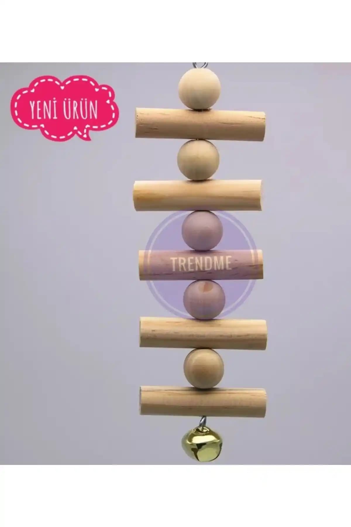 UniqBirdToys Kuş Kafes Zilli Çiğneme Oyuncağı Doğal Ahşap Güvenli ve Dayanıklı Kuş Aksesuarı