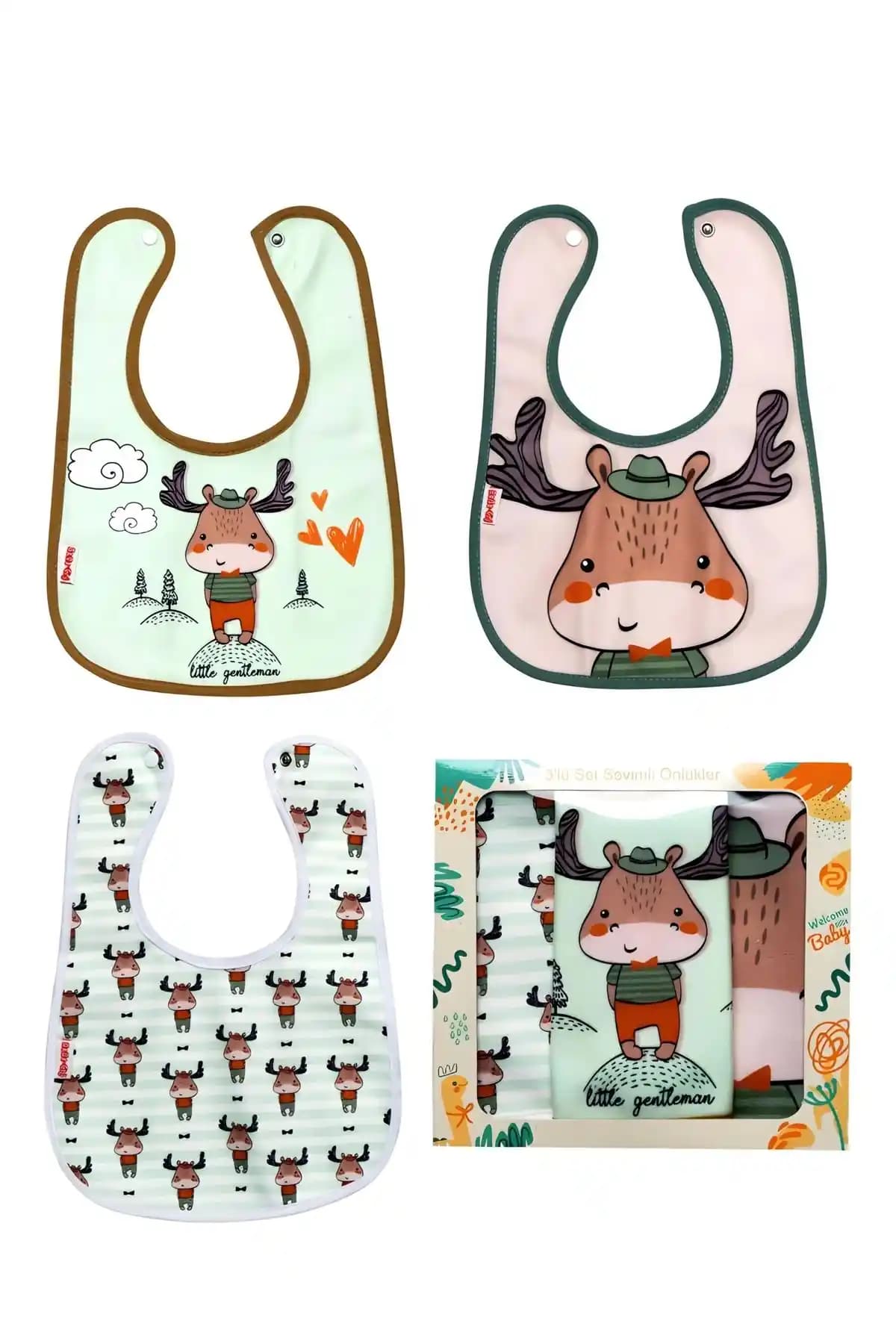 Flandoly 3'lü Geyik Temalı Mikrofiber Bebek Mama Önlüğü Güvenilir ve Şık Tasarım
