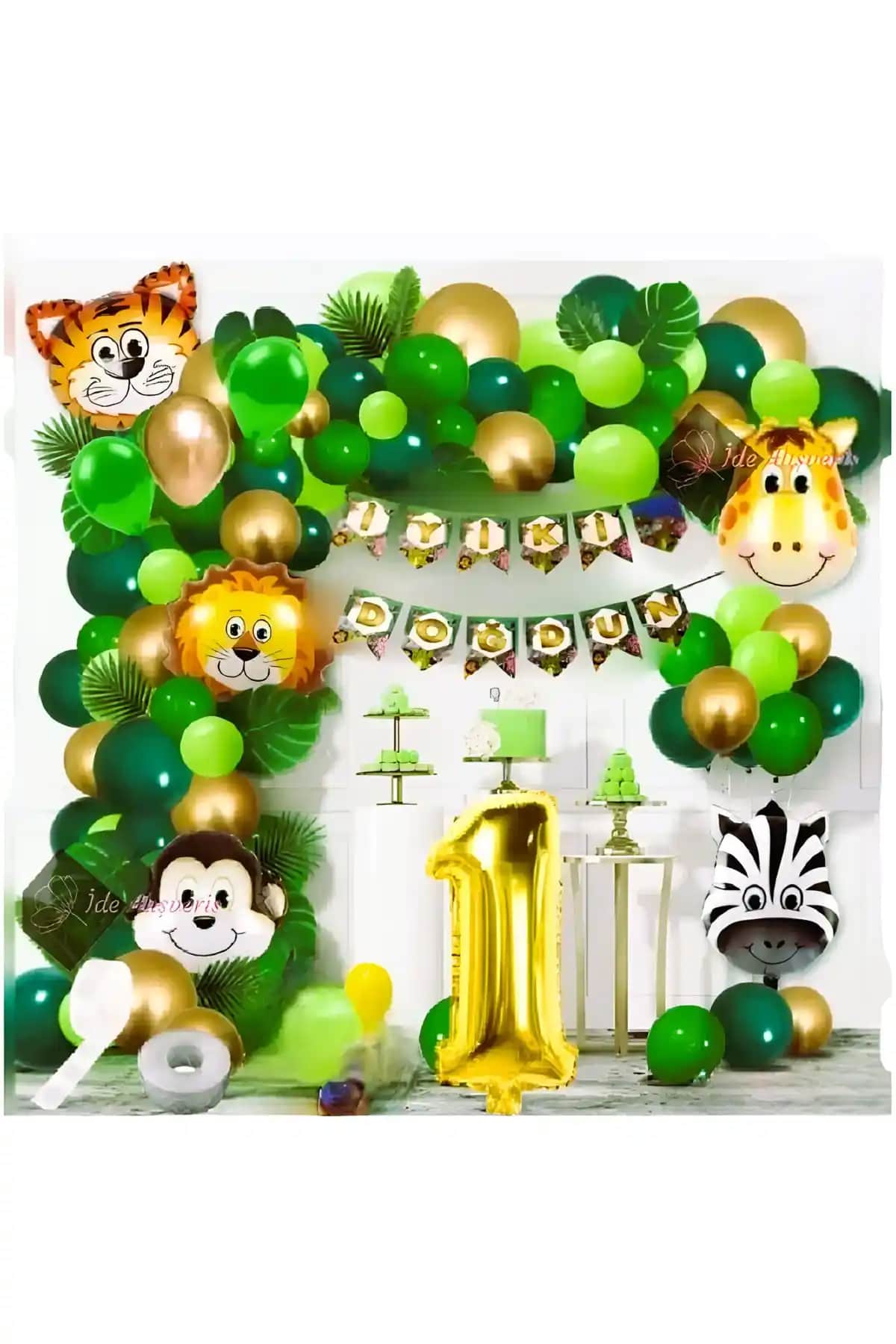 1 Yaş Safari Temalı Folyo ve Balon Seti ile Renkli Doğum Günü Kutlaması