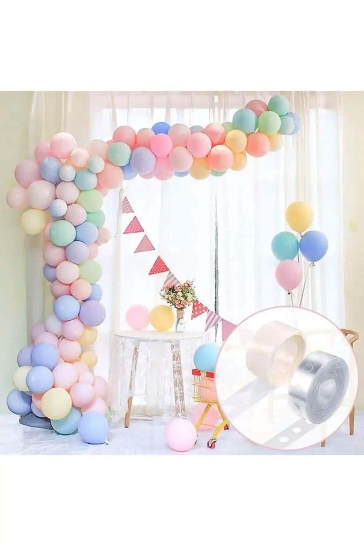 BalonEvi Makaron Karışık Balon ve Zincir Aparatı ile Renkli Dekorasyon Çözümleri