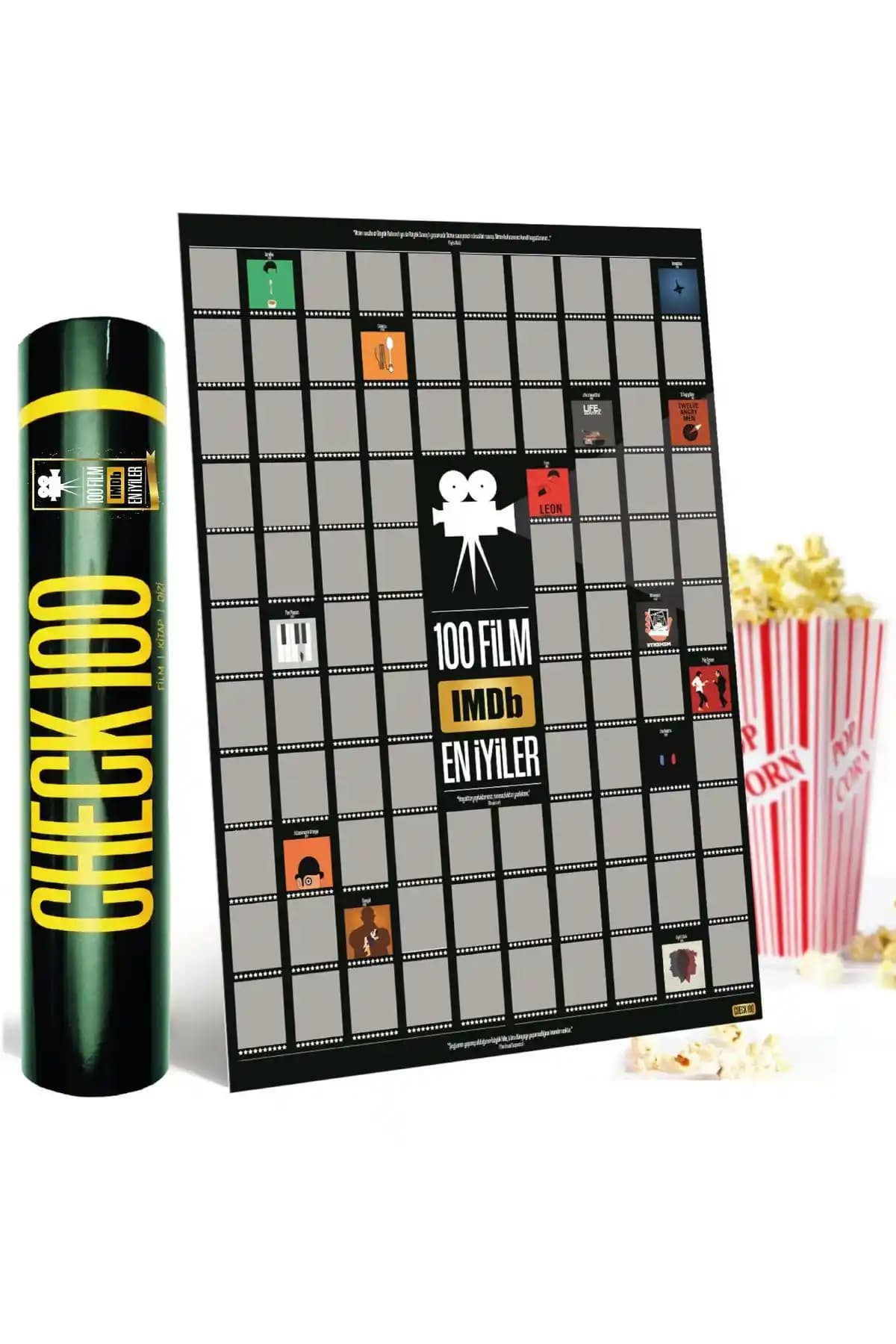 Check100 IMDb TOP 100 Kazıkazan Film Posteri: Sinema Severler İçin Modern Koleksiyon Parçası