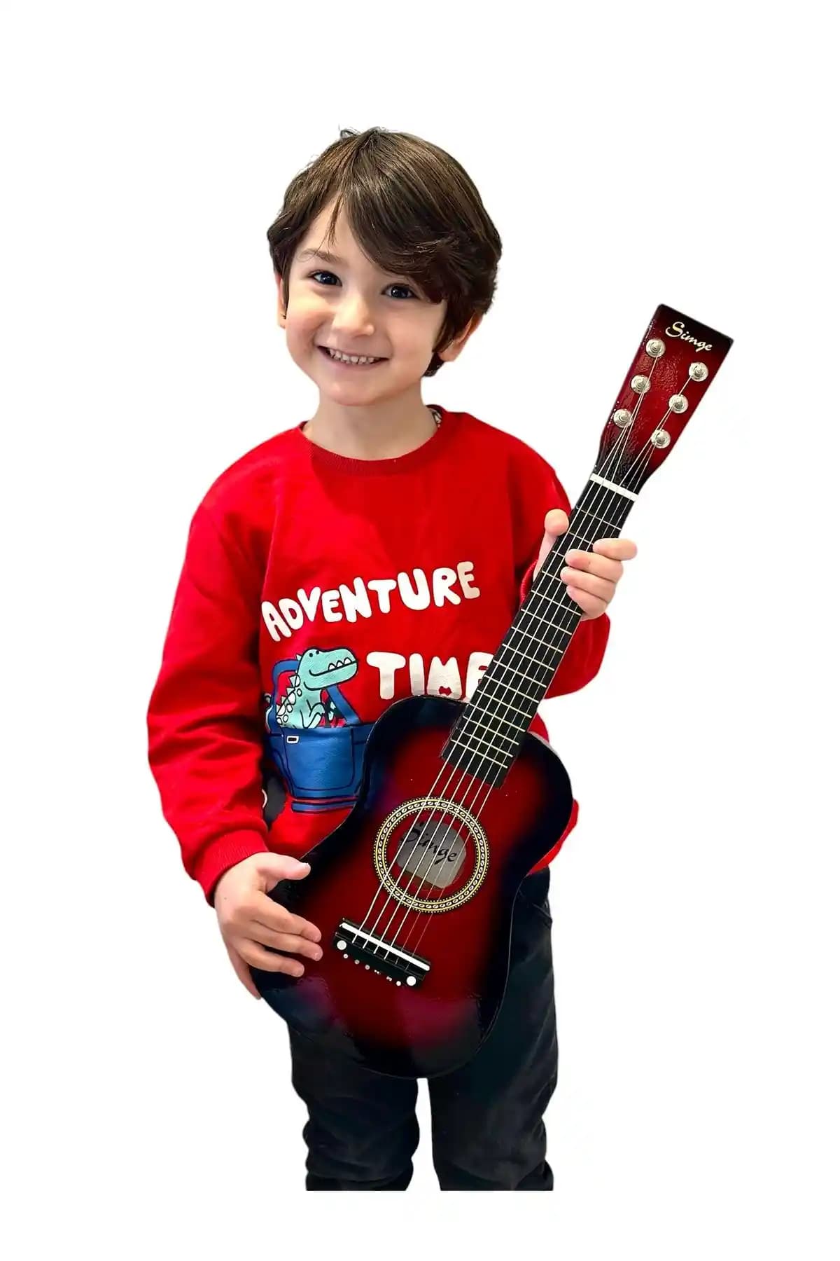 Çocuklar İçin Kırmızı Renkli Simge Marka 60 cm Ahşap Çocuk Gitarı
