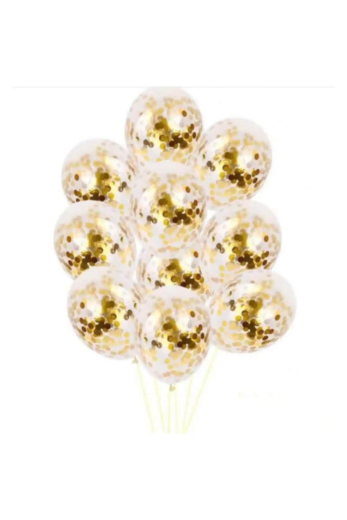 Deniz Party Store Gold Konfetili Şeffaf Balon Seti ile Şık ve Renkli Kutlamalar Yaratın