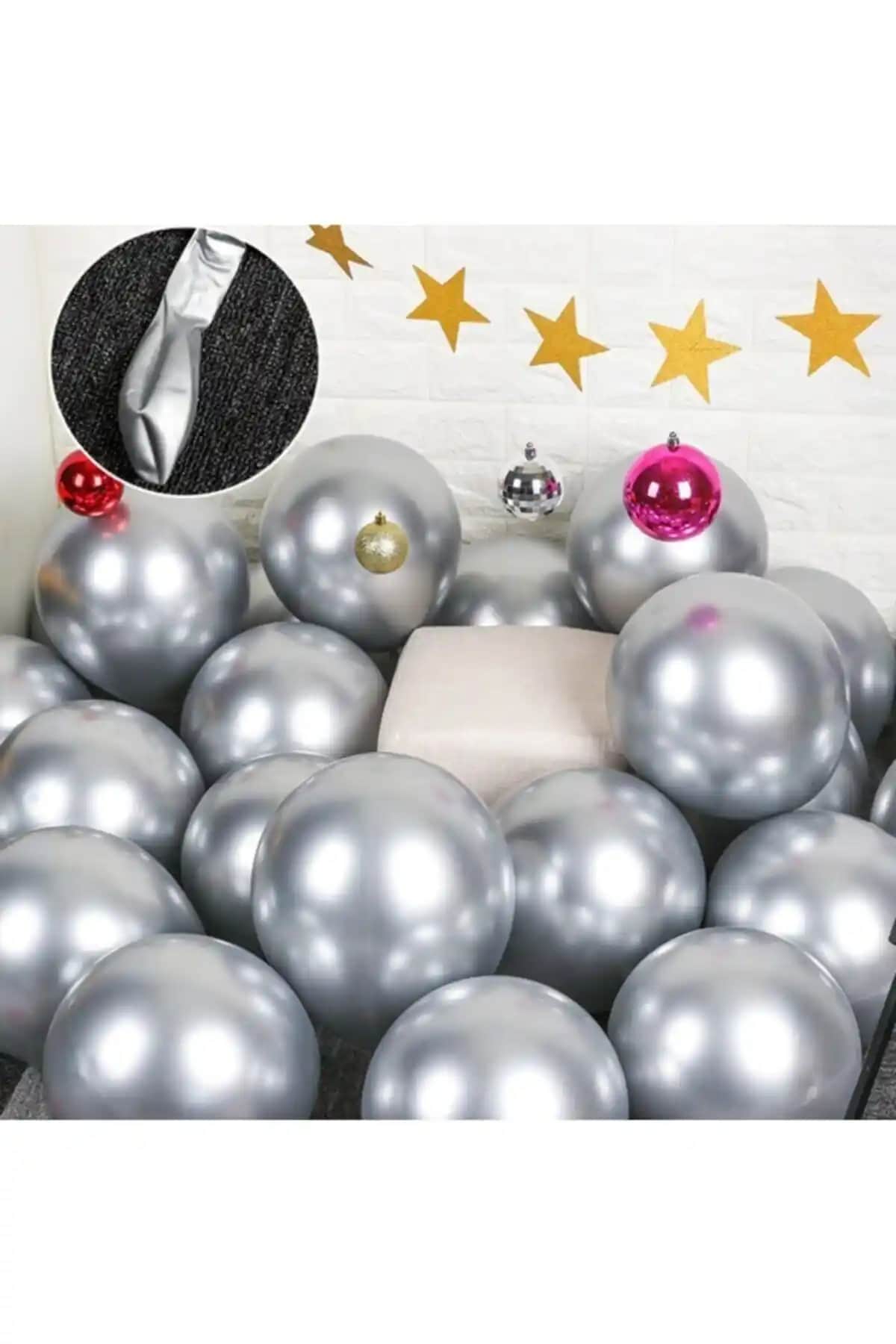 Genel Markalar Gü<müş> Krom Metalik Balonlar Şık ve Pratik Dekorasyon Unsuru