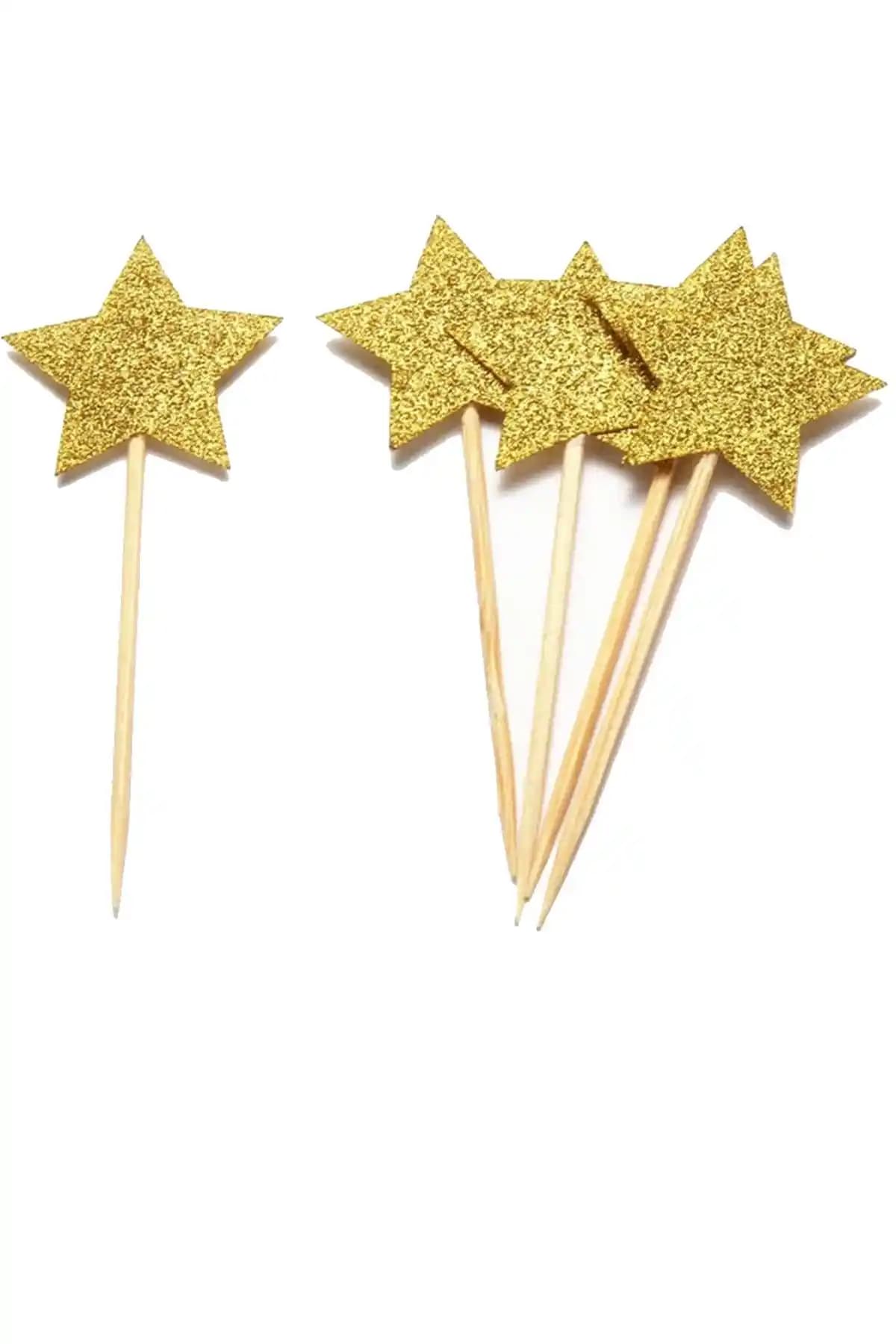 Gold Kürdan Yıldız Simli Eva Parti Dolabı 10 Adet Renkli ve Parlak Dekoratif Süsler