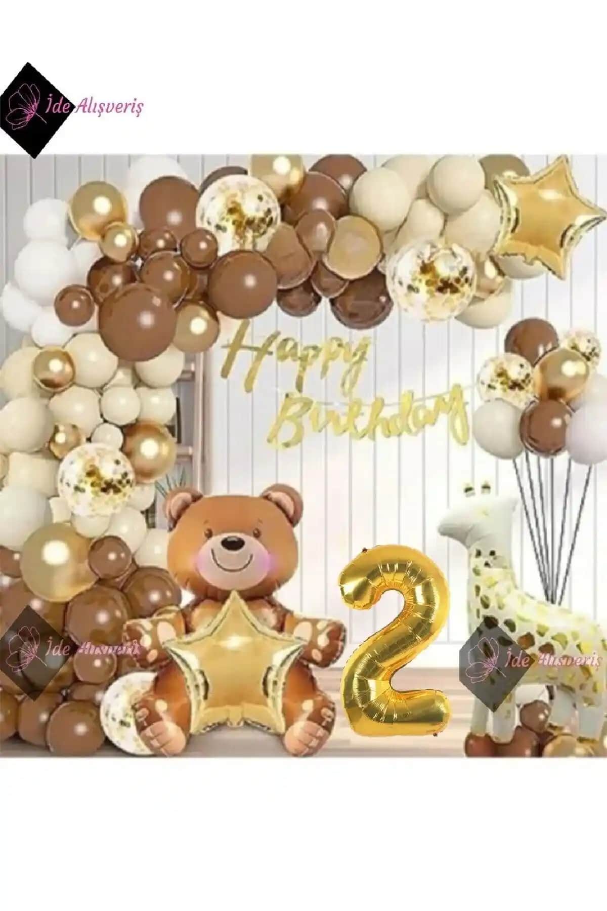 Hayvan Temalı Folyo Balonlu Kahverengi 2 Yaş Doğum Günü Parti Seti ile Unutulmaz Kutlamalar