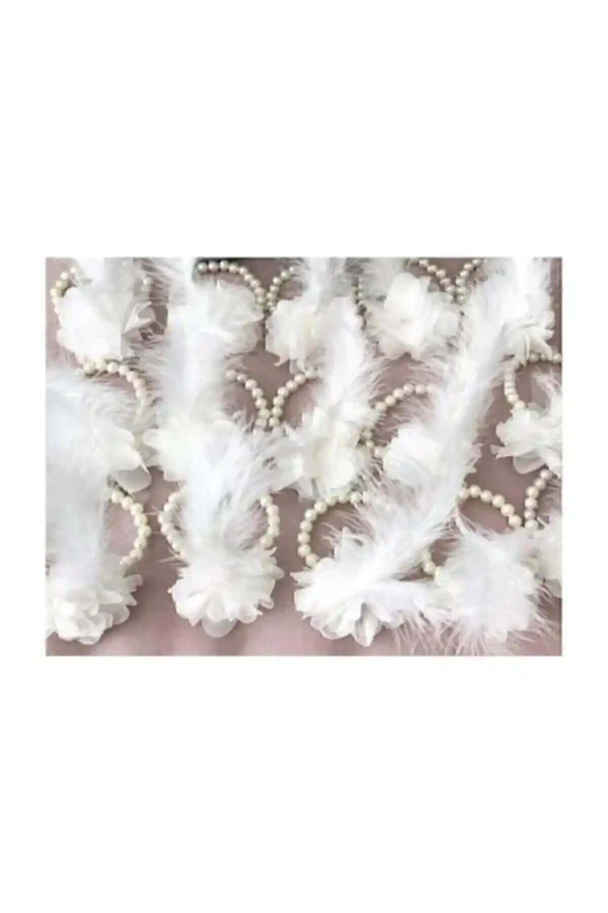 HİSARAKSESUAR Ekru Tüylü Kına Gecesi Nedime Bilekliği Şık ve Zarif Tasarım