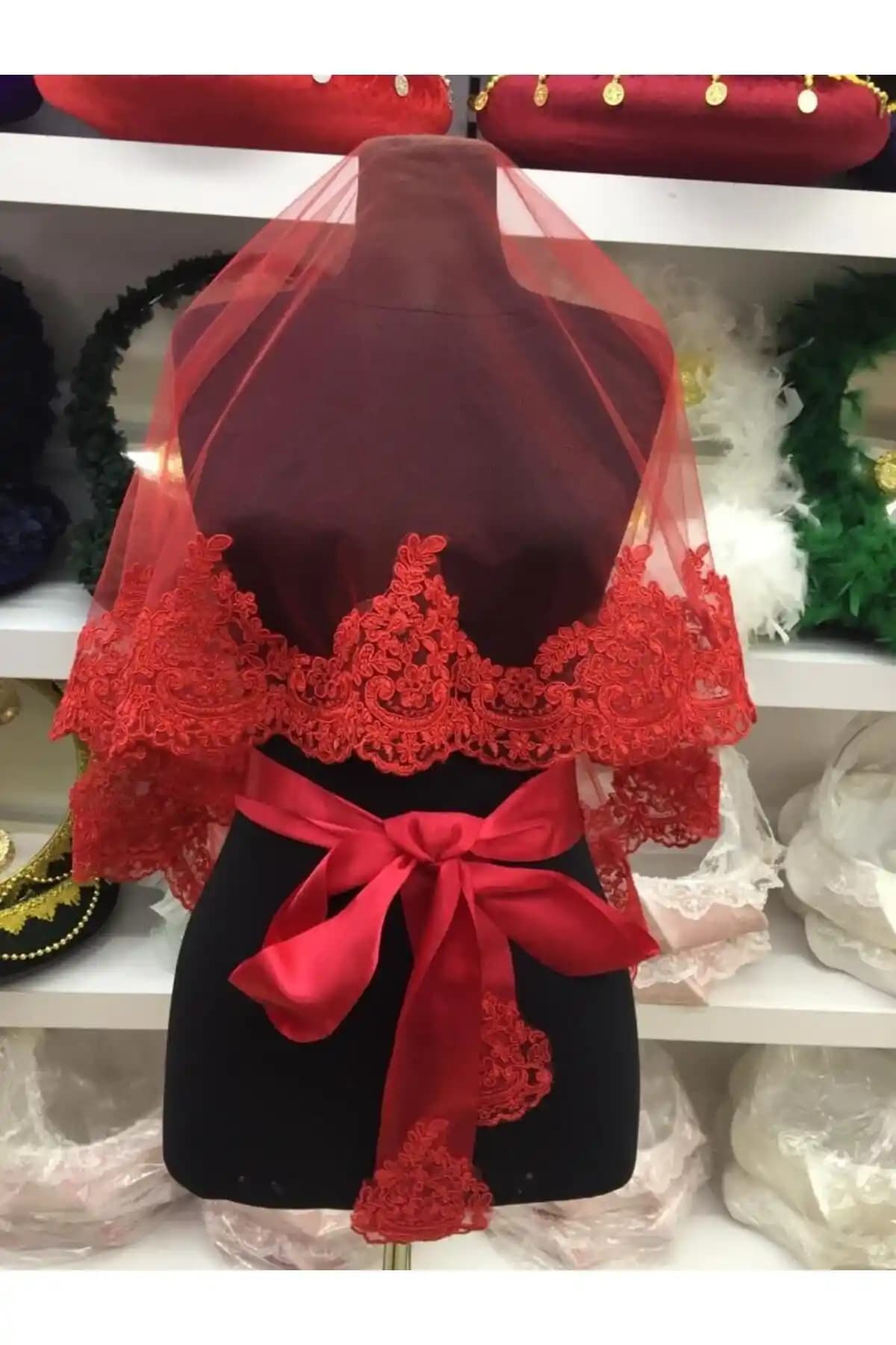 KÖKSAL Kırmızı Dantelli Gelin Seti: Düğün ve Özel Günler İçin Zarif Aksesuarlar