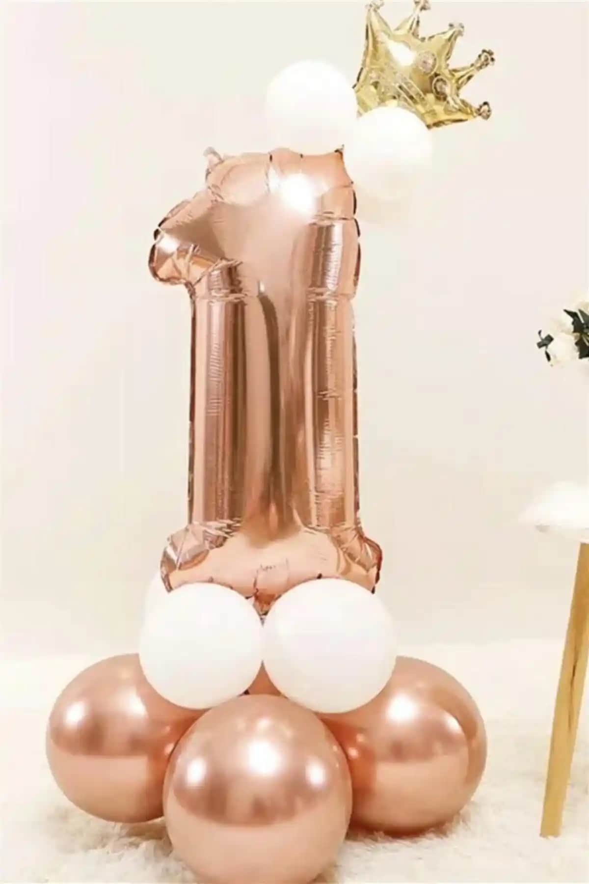 Le Mabelle Rose 1 Rakamı Taçlı Balon Seti ile Şık ve Renkli Kutlama Dekorasyonu