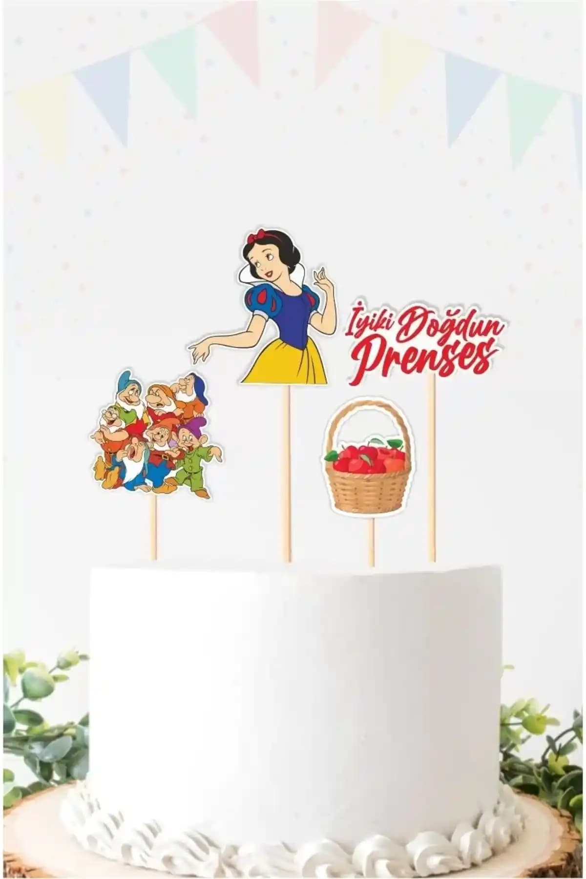 Neşeli Günlerim Pamuk Prenses Iyi Ki Doğdun Pasta Süsü Renkli ve Dayanıklı Dekorasyon Seçeneği