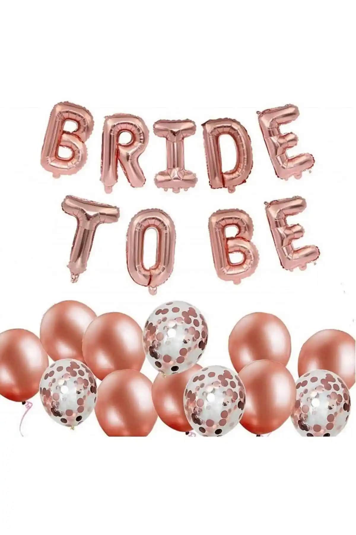 Parti Sürprizi Rose Gold Bride To Be Konfetili Folyo Balon Seti ile Şık Dekorasyon Alternatifi
