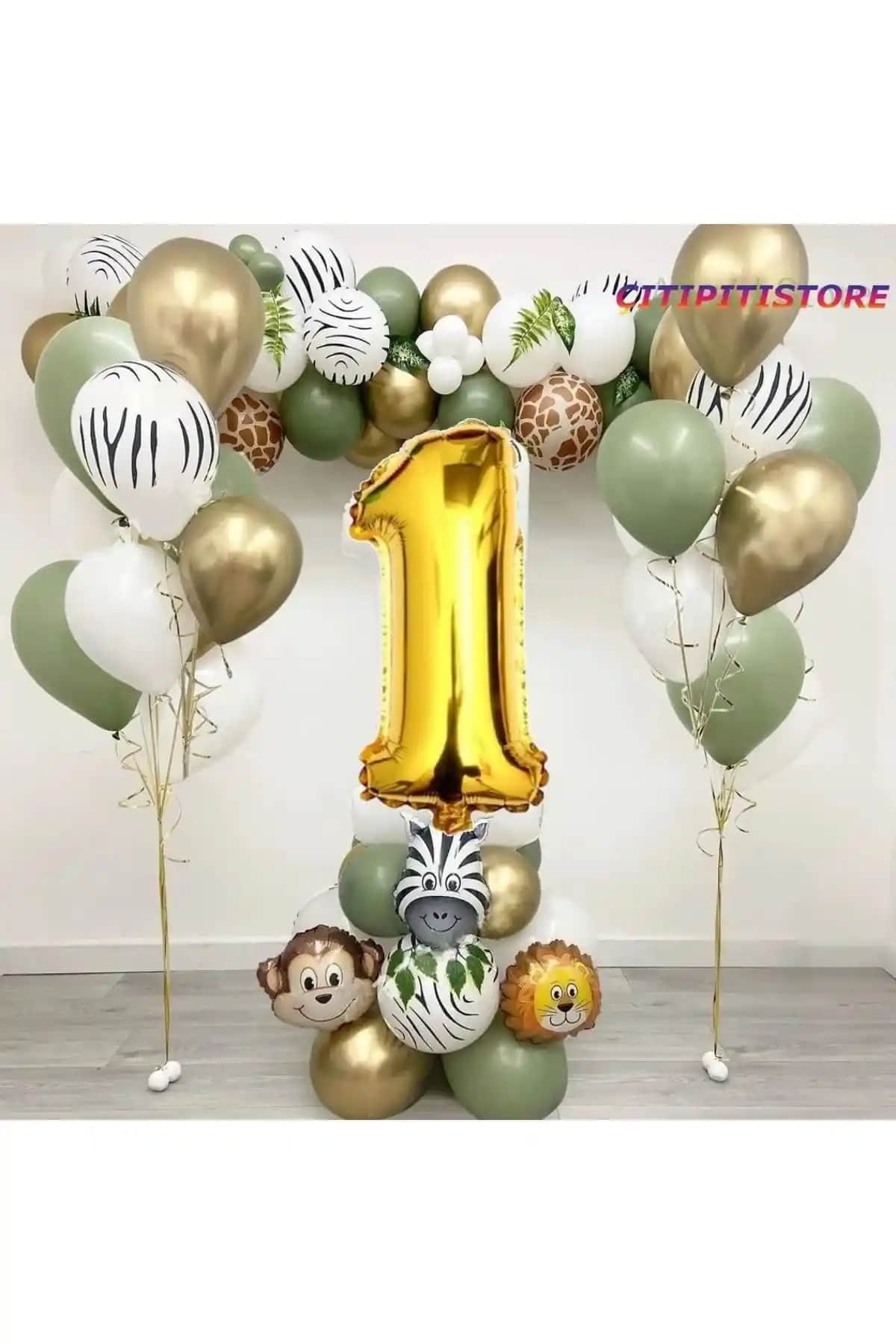 Safari Temalı 1 Yaş Doğum Günü Balon Seti Renkli ve Eğlenceli Dekorasyon Çözümü