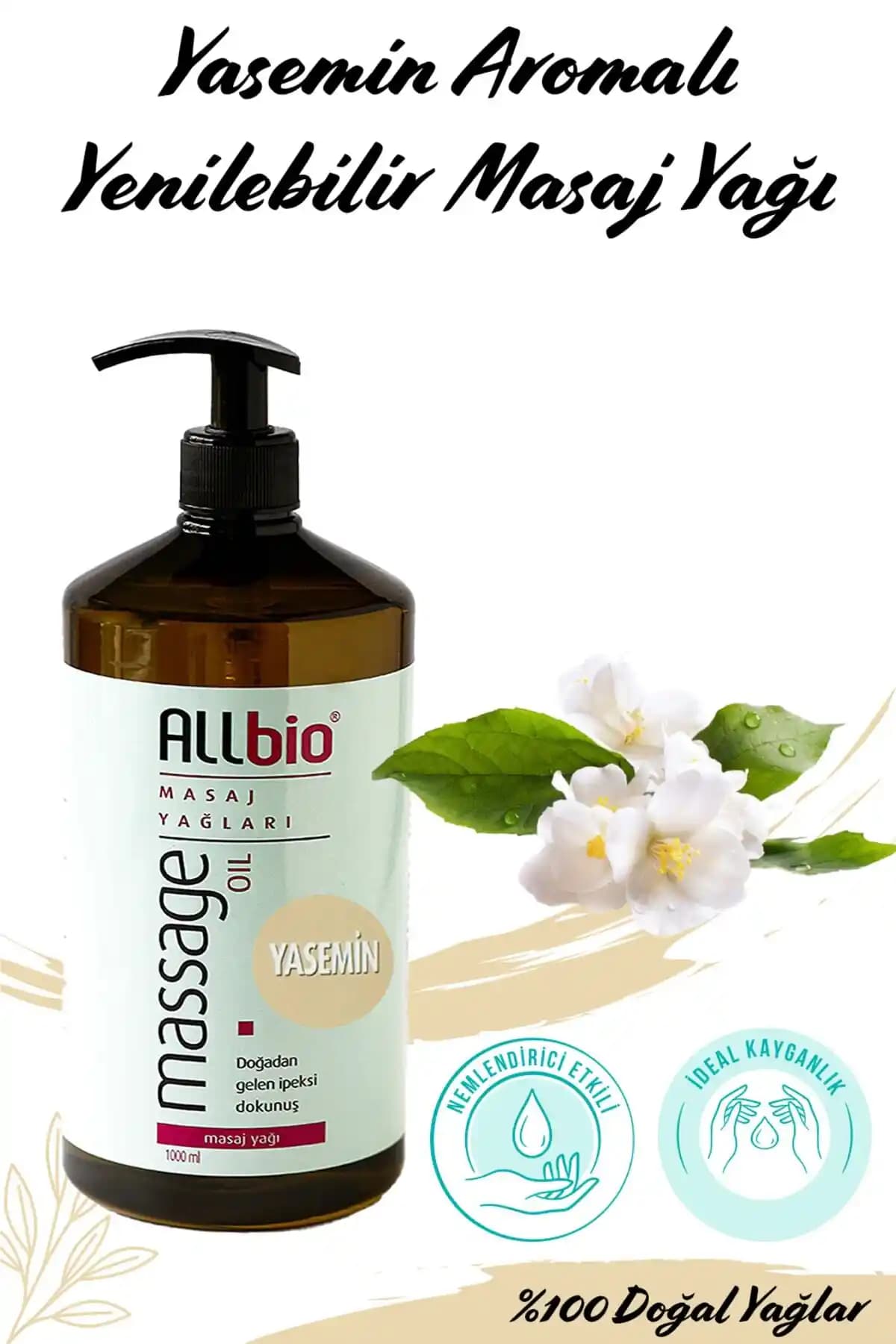 ALLBİO Yasemin Masaj Yağı 1 litrelik doğal içeriklerle rahatlatıcı deneyim sunar