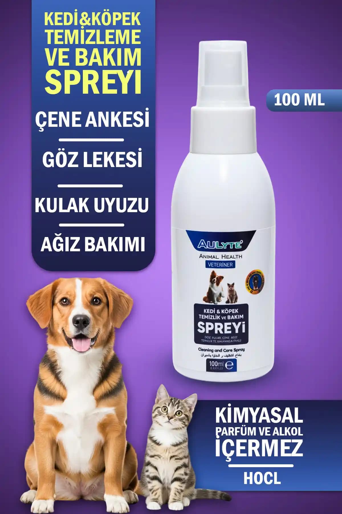Aulyte Kedi Köpek Göz, Kulak, Çene ve Ağız Bakım Spreyi: Güvenilir ve Pratik Evcil Hayvan Hijyen Ürünü