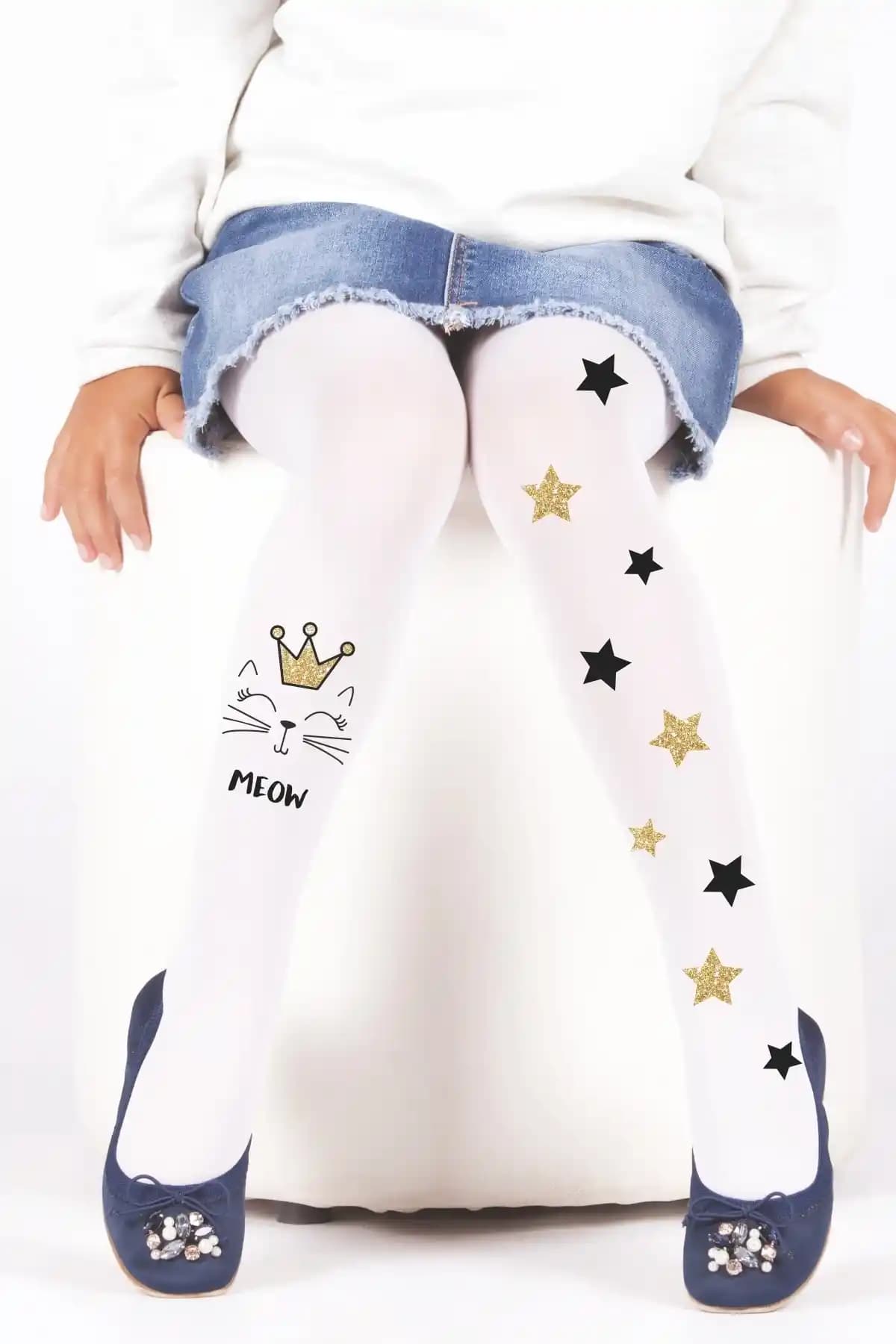 Daymod Çocuk Kedili Mavi Külotlu Çorap Meow Günlük Kullanım ve Şıklık İçin Uygun