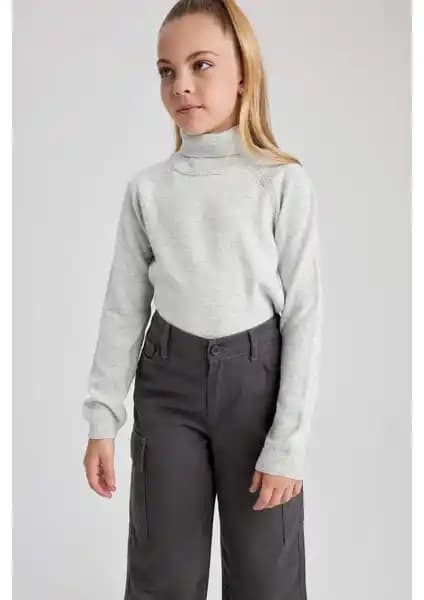 DeFacto Kız Çocuk Balıkçı Yaka Basic Triko Kazak Günlük ve Şık Kullanım İçin