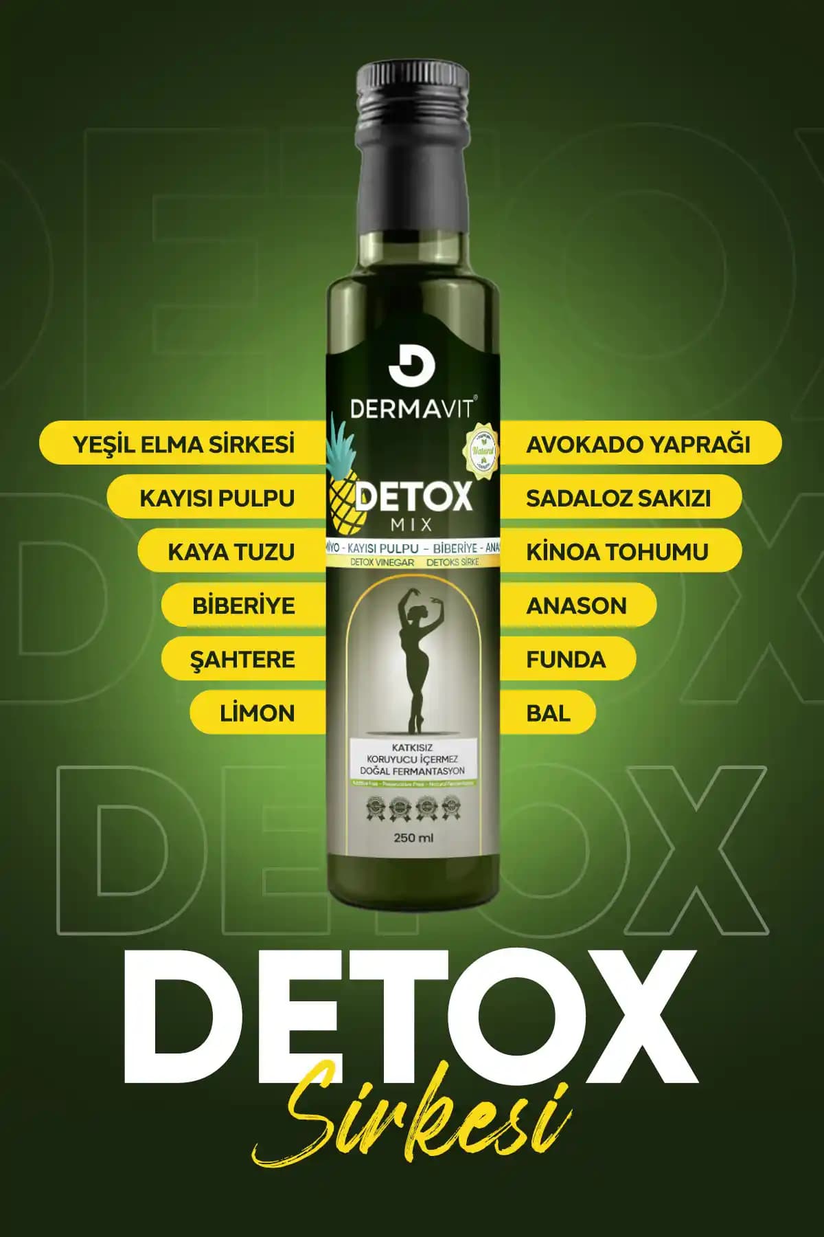 Dermavit Detox Sirkesi: Doğal ve Etkili Ödem Atıcı Detoks Ürünü 250 ml
