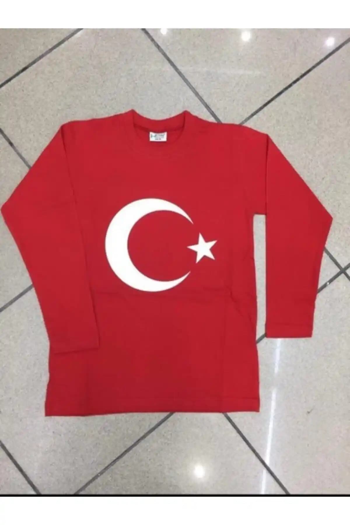 Dıgıl Kids Unisex Kırmızı Türk Bayrağı Baskılı Uzun Kollu Tişörtü Modern ve Şık Çocuk Giyim Seçeneği