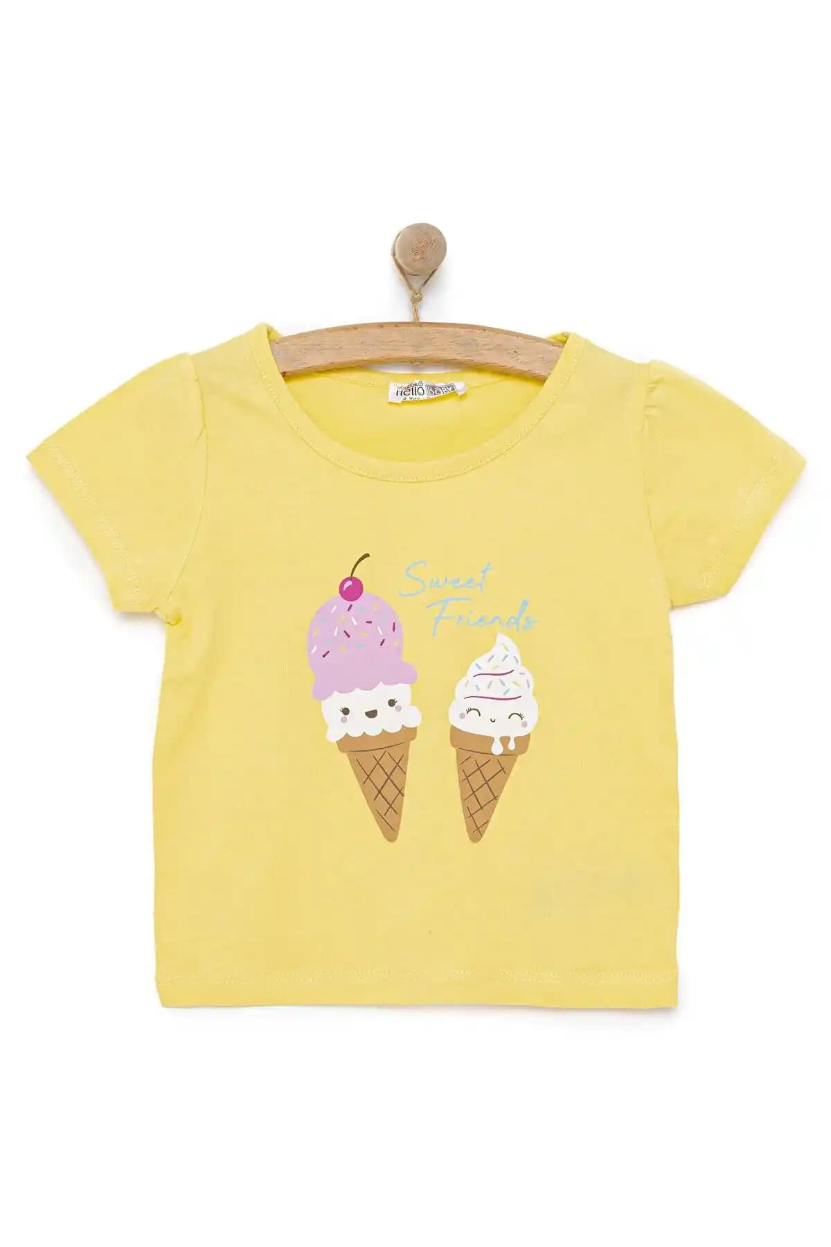 ebebek Hello Baby Basic Dondurma Baskılı Kız Bebek Tişörtü Rahat ve Şık Yazlık Seçenek